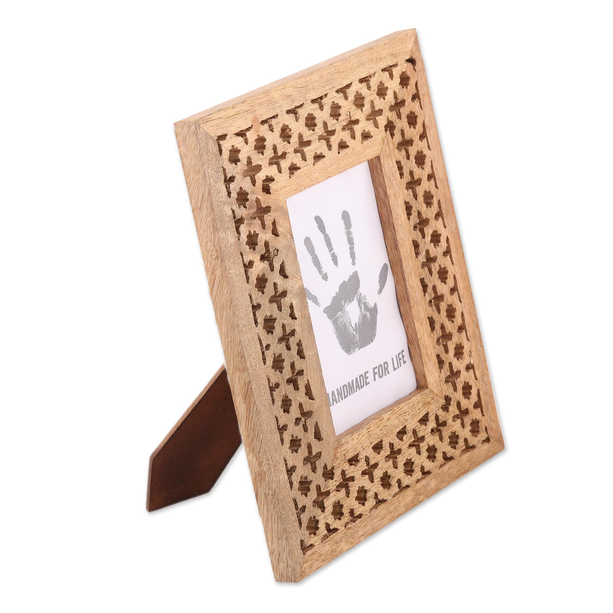 Premium Hand-Carved Mango Wood Starry Blossoms Photo Frame 4x6 – Rustic Elegance