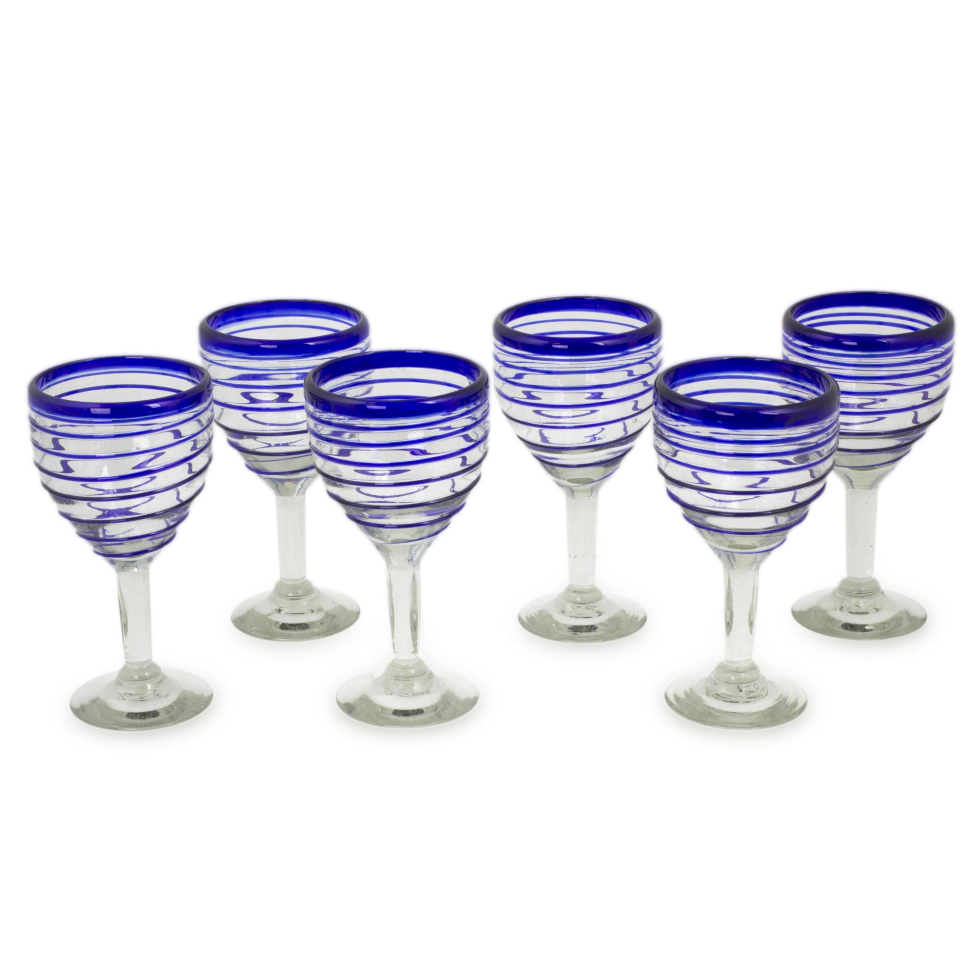 Premium Hand-Blown Cobalt Blue Spiral Wine Glasses - Set of 6