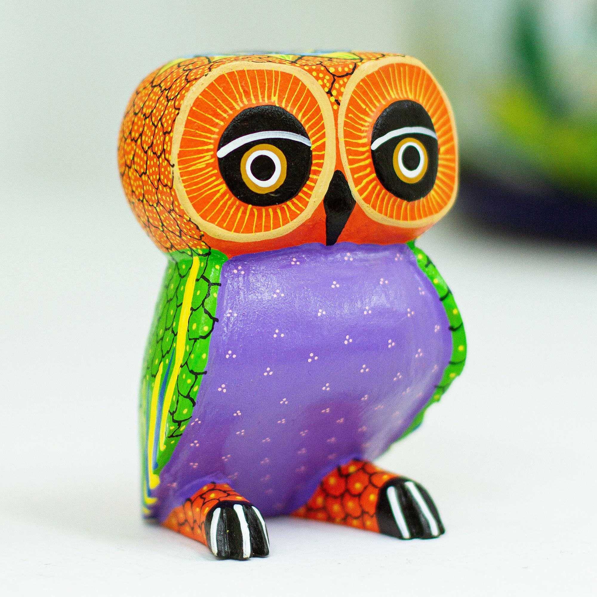 Premium Mexican Alebrije Owl Sculpture - Handcrafted Copal Wood Art