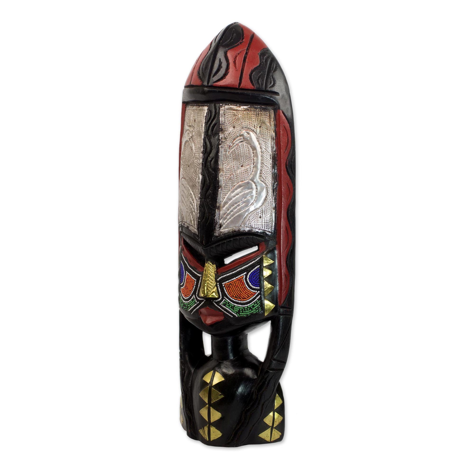 Premium Shower of Blessings African Wood Mask - Handcrafted Ghanaian Art