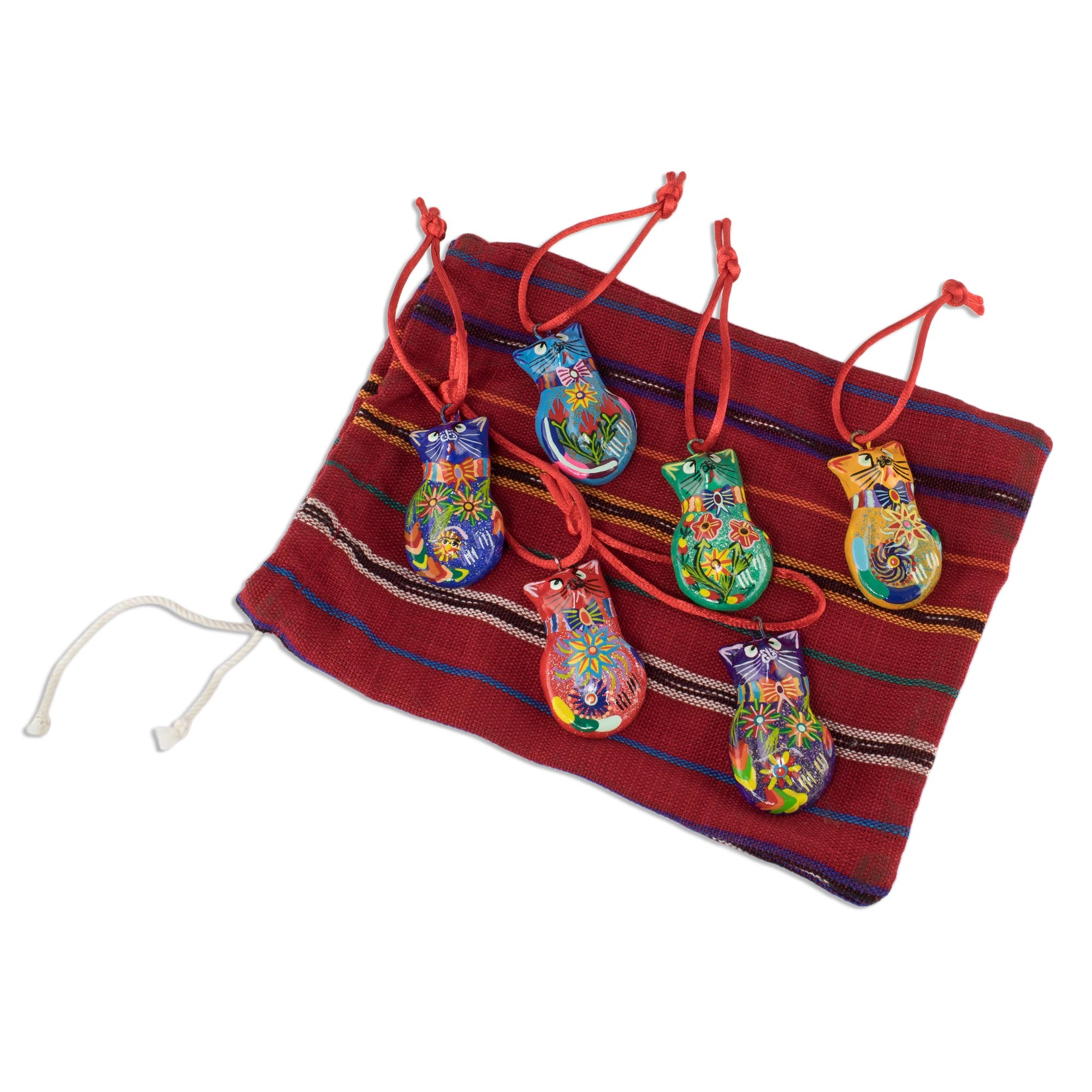 Premium Hand-Painted Festive Cat Ornaments - Set of 6 | Unique Holiday Decor