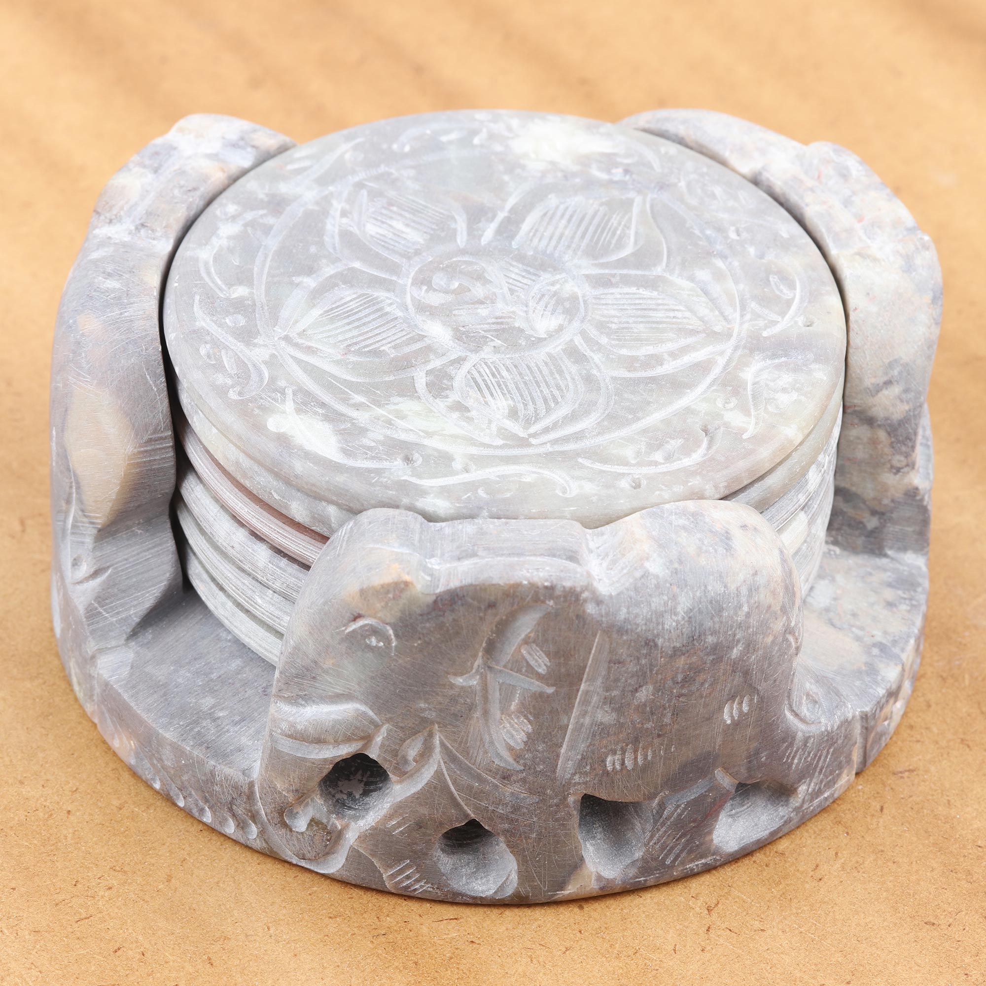 Premium Elephant Rose Fair Trade Marble Coaster Set - Ultimate Barware Collection (Set of 6)