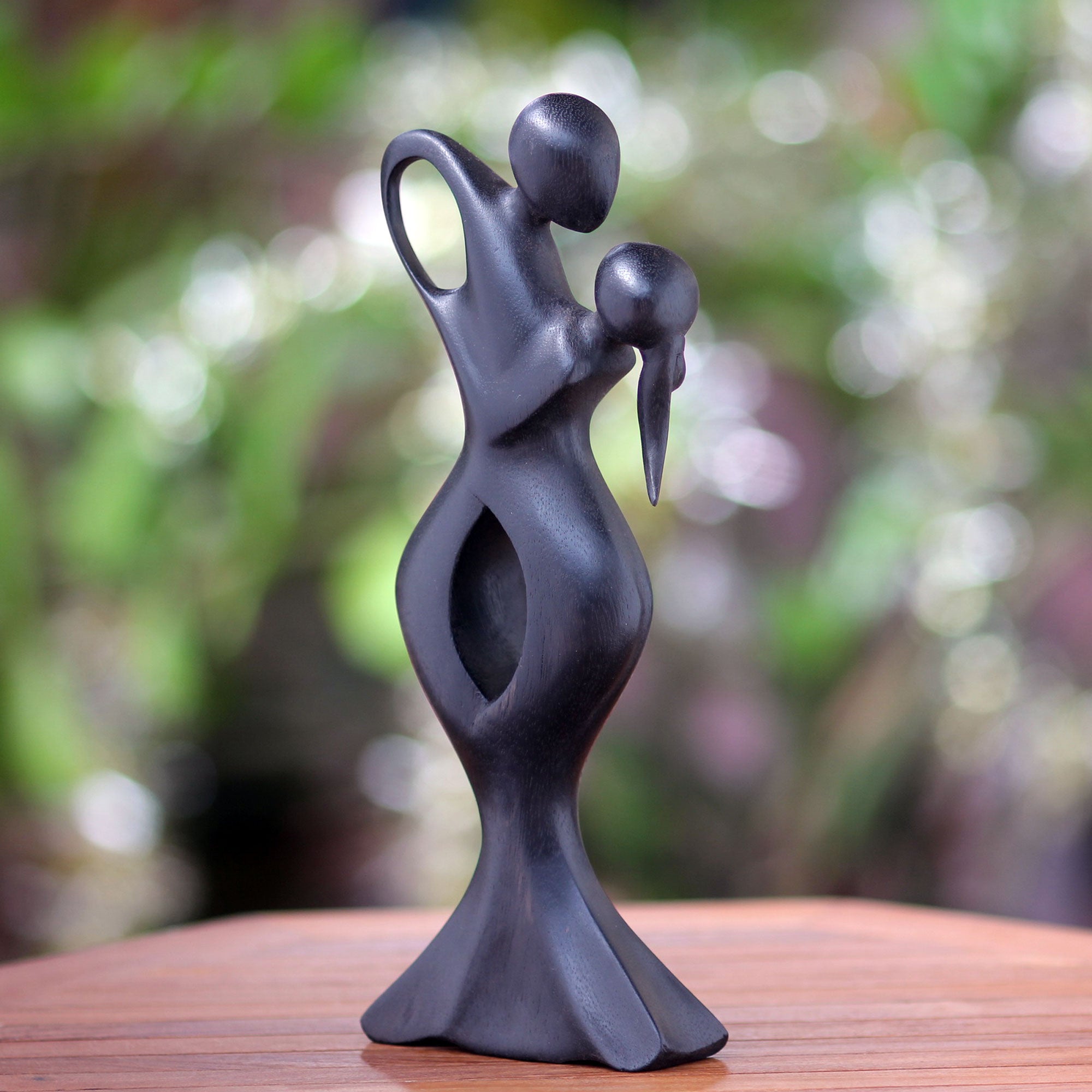 Premium Soul Embrace Romantic Couple Sculpture - Handcrafted Suar Wood Art Piece
