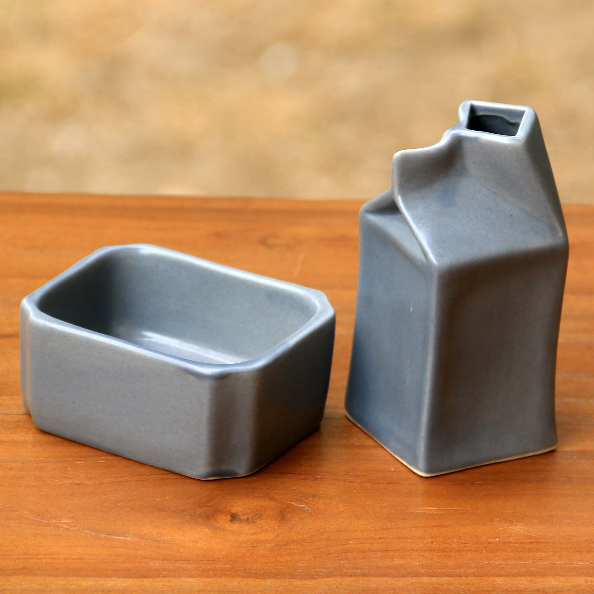 Premium Cloudy Morn Contemporary Grey Ceramic Sugar Bowl & Creamer Set