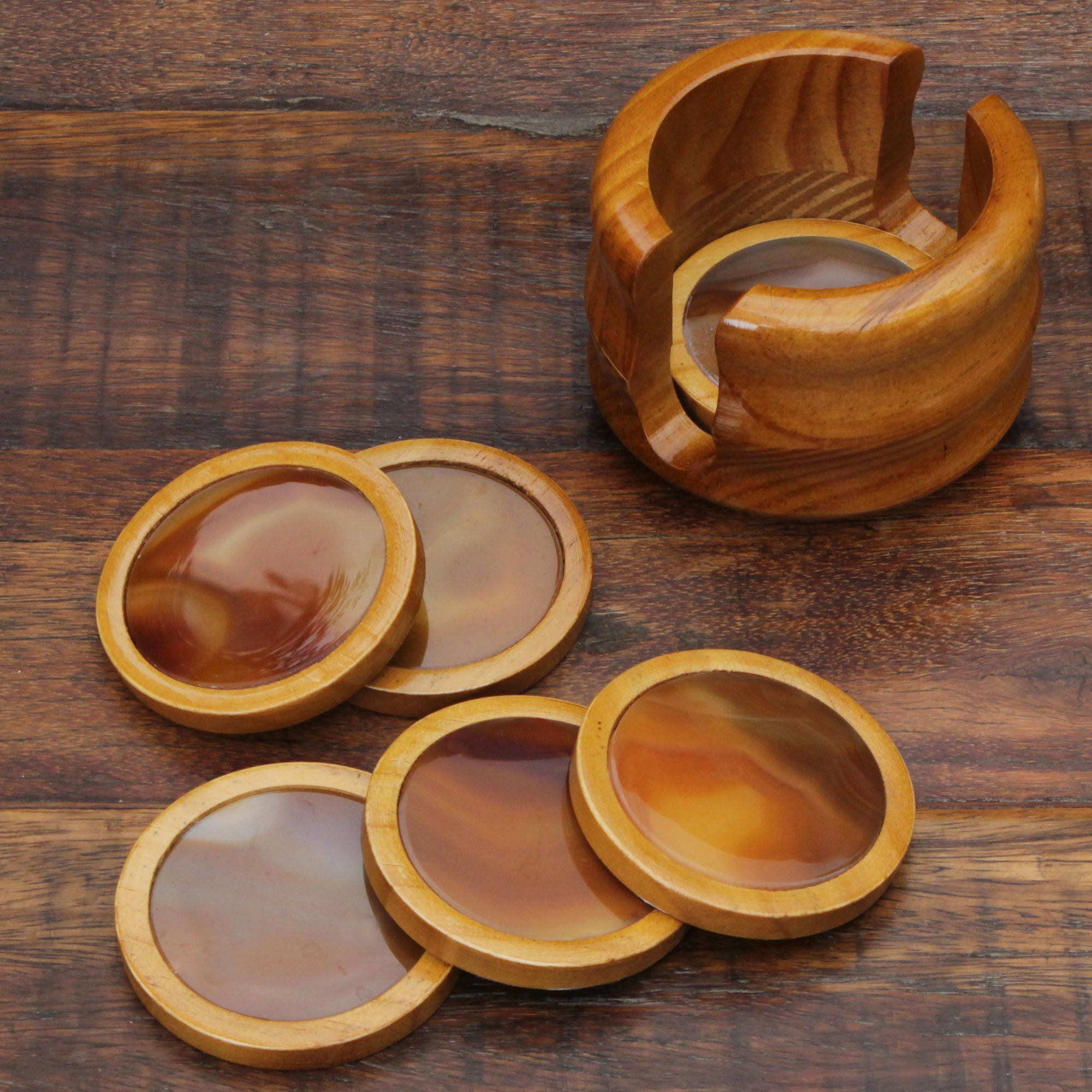 Premium Handcrafted Agate & Cedar Coasters Set of 6 with Stand
