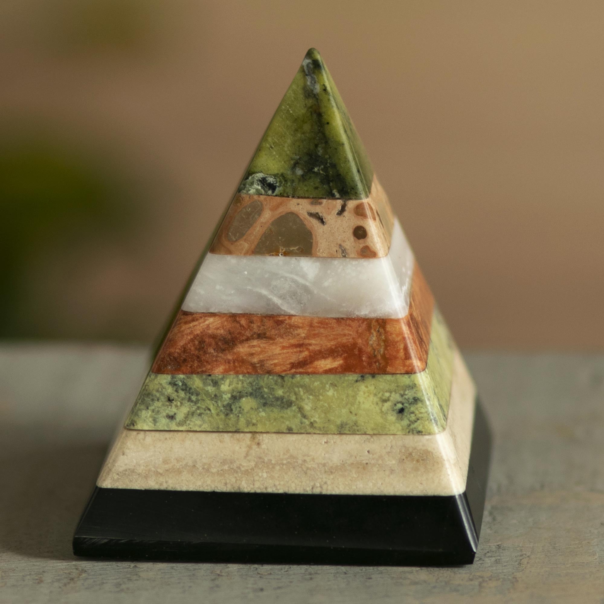 Premium Spirit Pyramid: Handcrafted Gemstone Sculpture from Peru