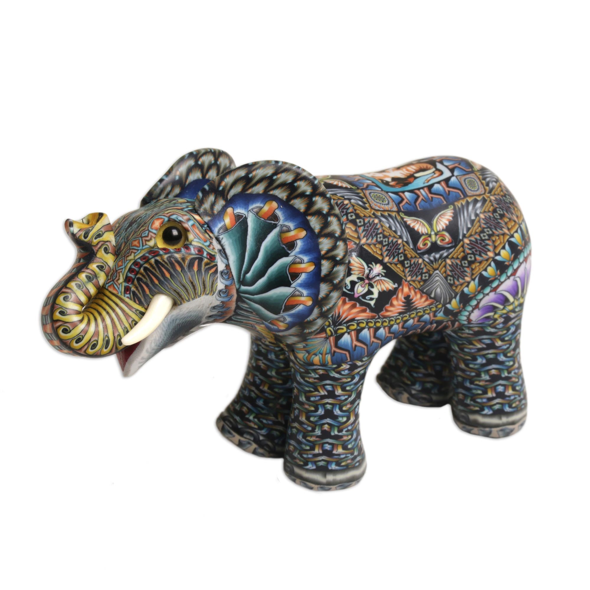 Premium Handcrafted Baby Elephant Sculpture - Vibrant Polymer Clay Art from Bali