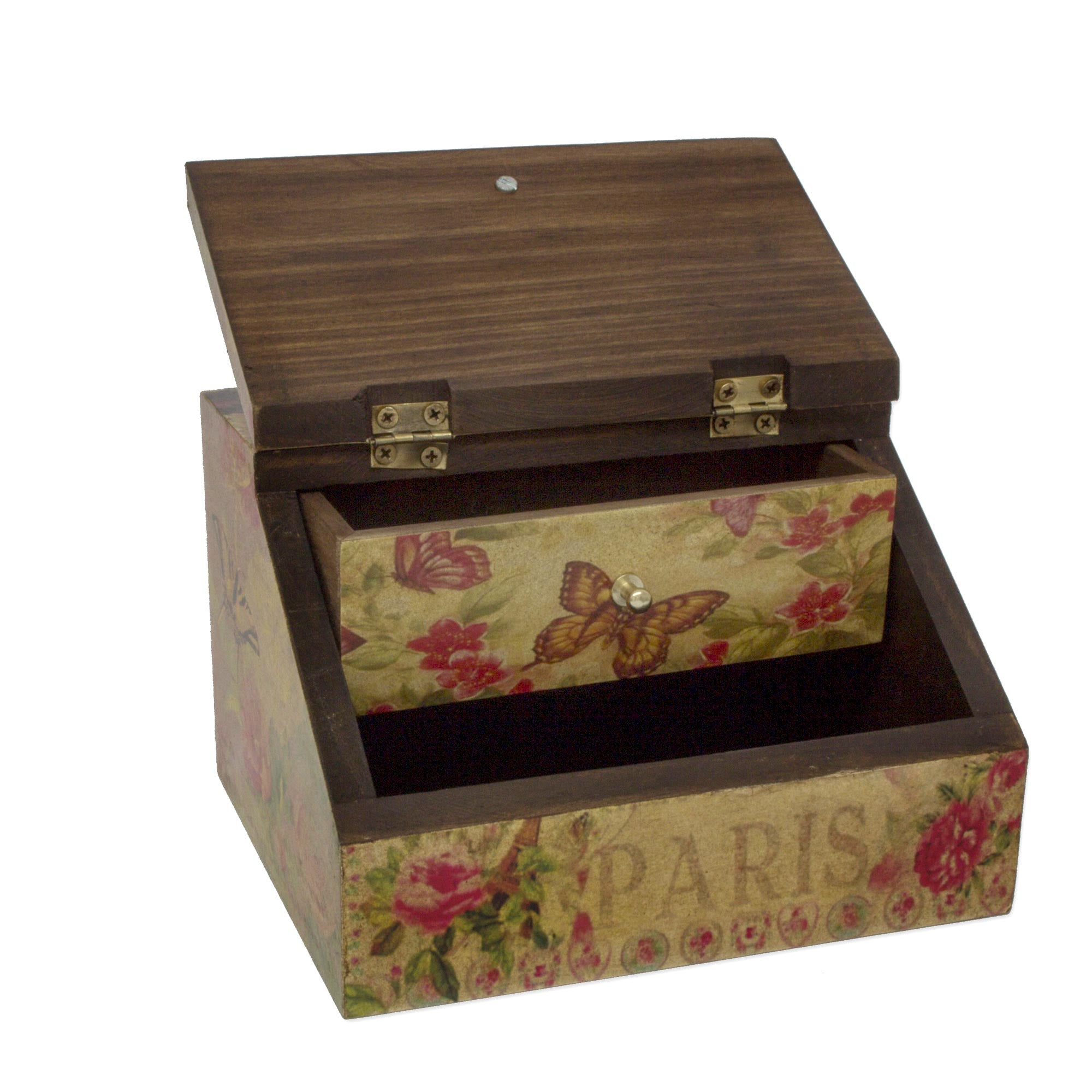 Premium Butterfly Enchantment Floral Decoupage Box with Hidden Drawer - Handcrafted Heirloom