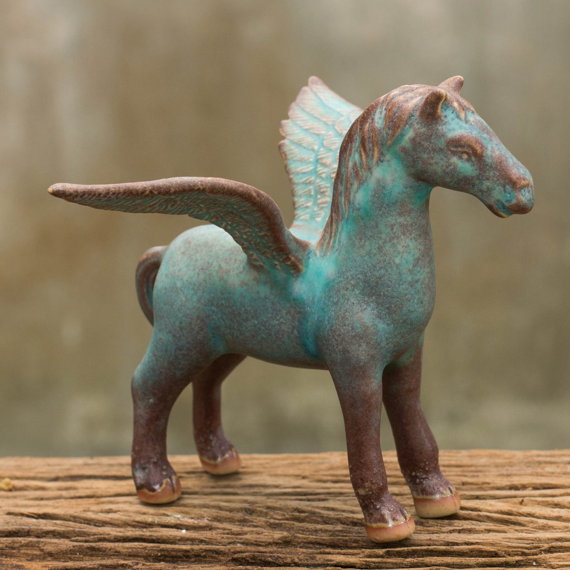 Premium Antiqued Green Pegasus Figurine – Handcrafted Celadon Winged Horse Statue