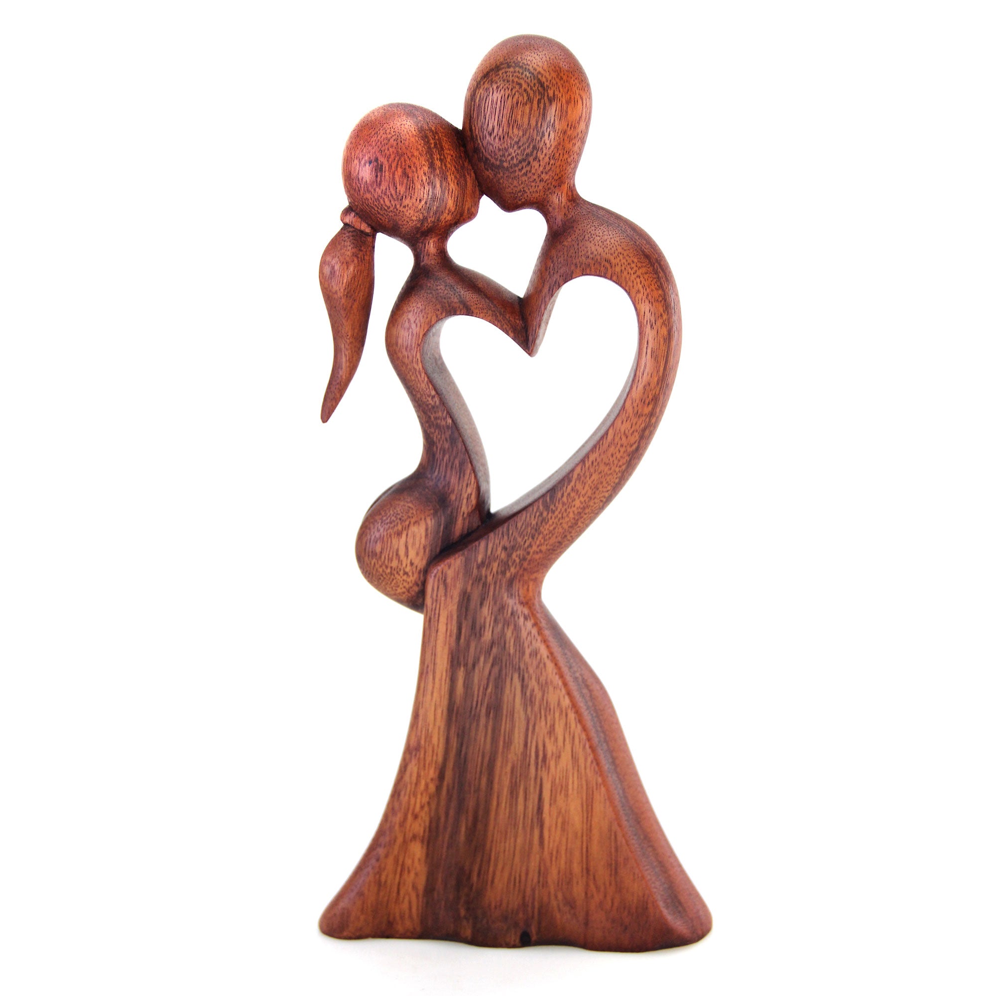 Premium Romantic Wood Sculpture: Love's Kiss by Made Wirata