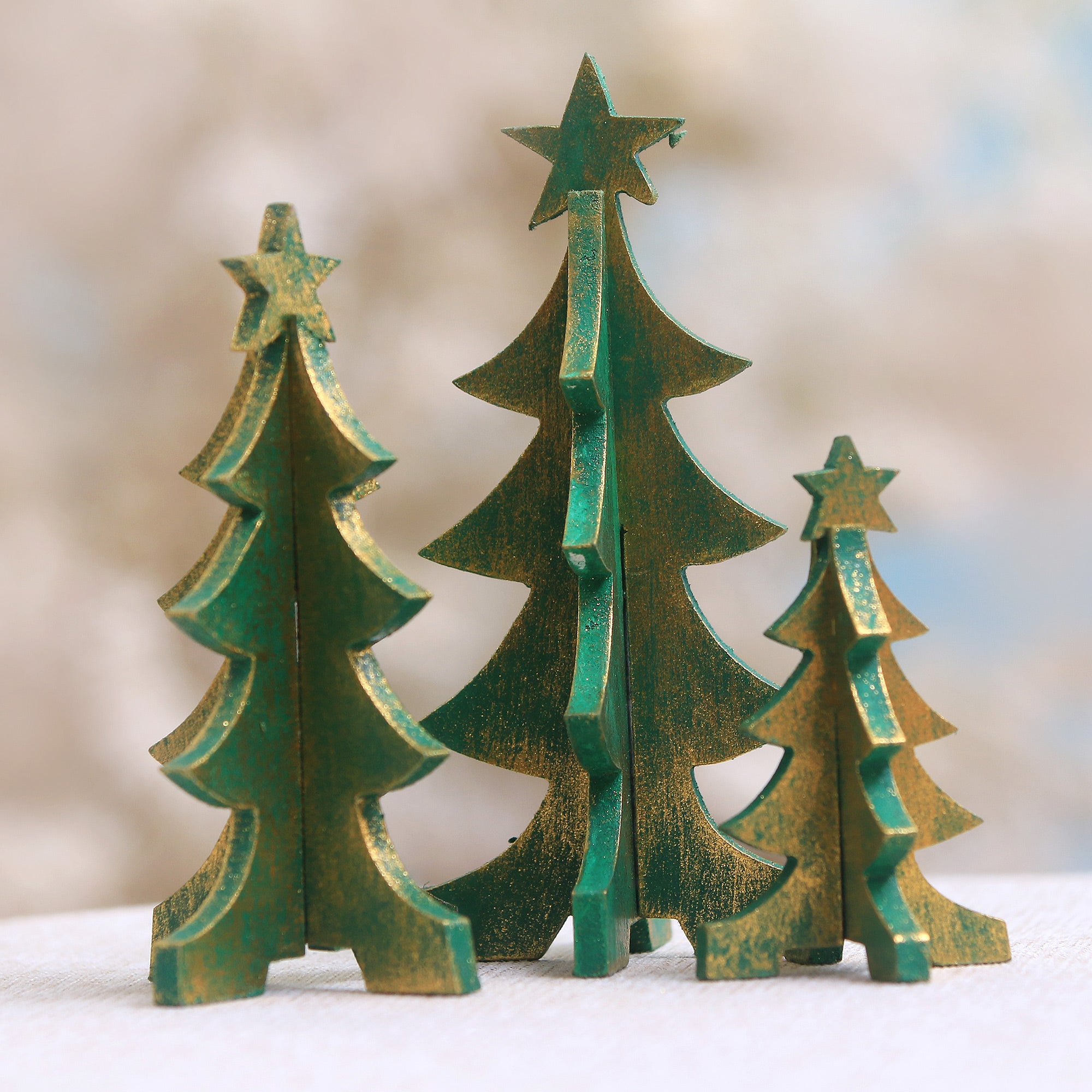 Premium Handcrafted Christmas Tree Set - Festive Tabletop Decor from Bali (Set of 3)