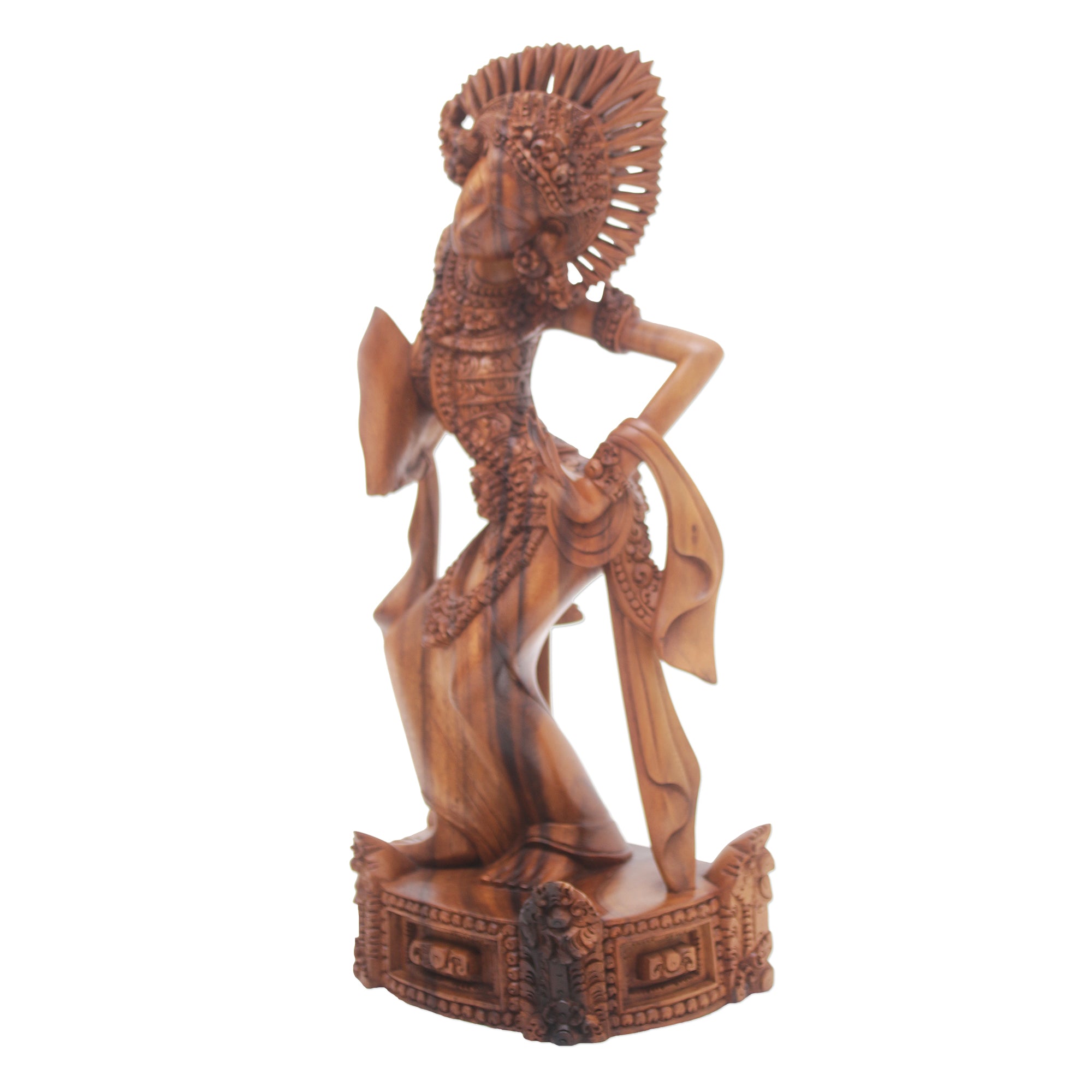 Premium Hand-Carved Suar Wood Janger Dancer Sculpture - Exquisite Balinese Art