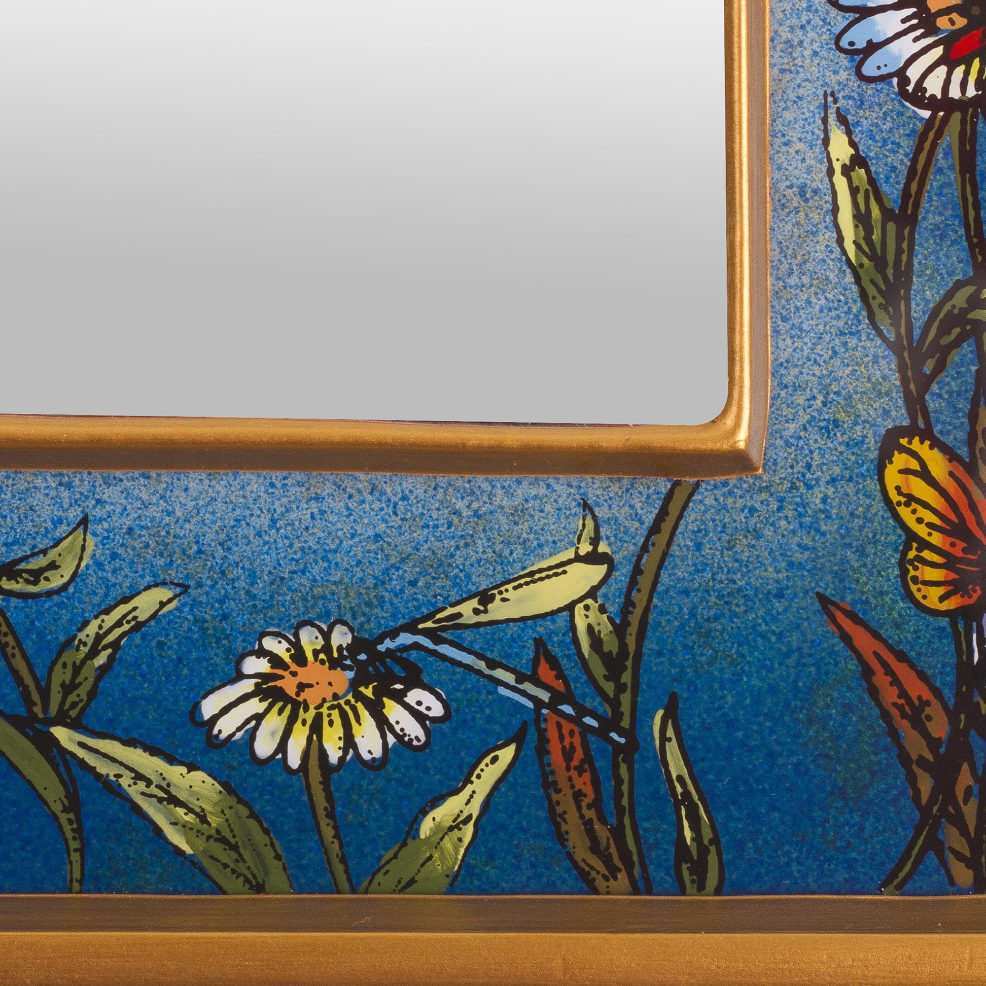 Premium Hand-Painted Floral Wall Mirror - Blue Fields Design