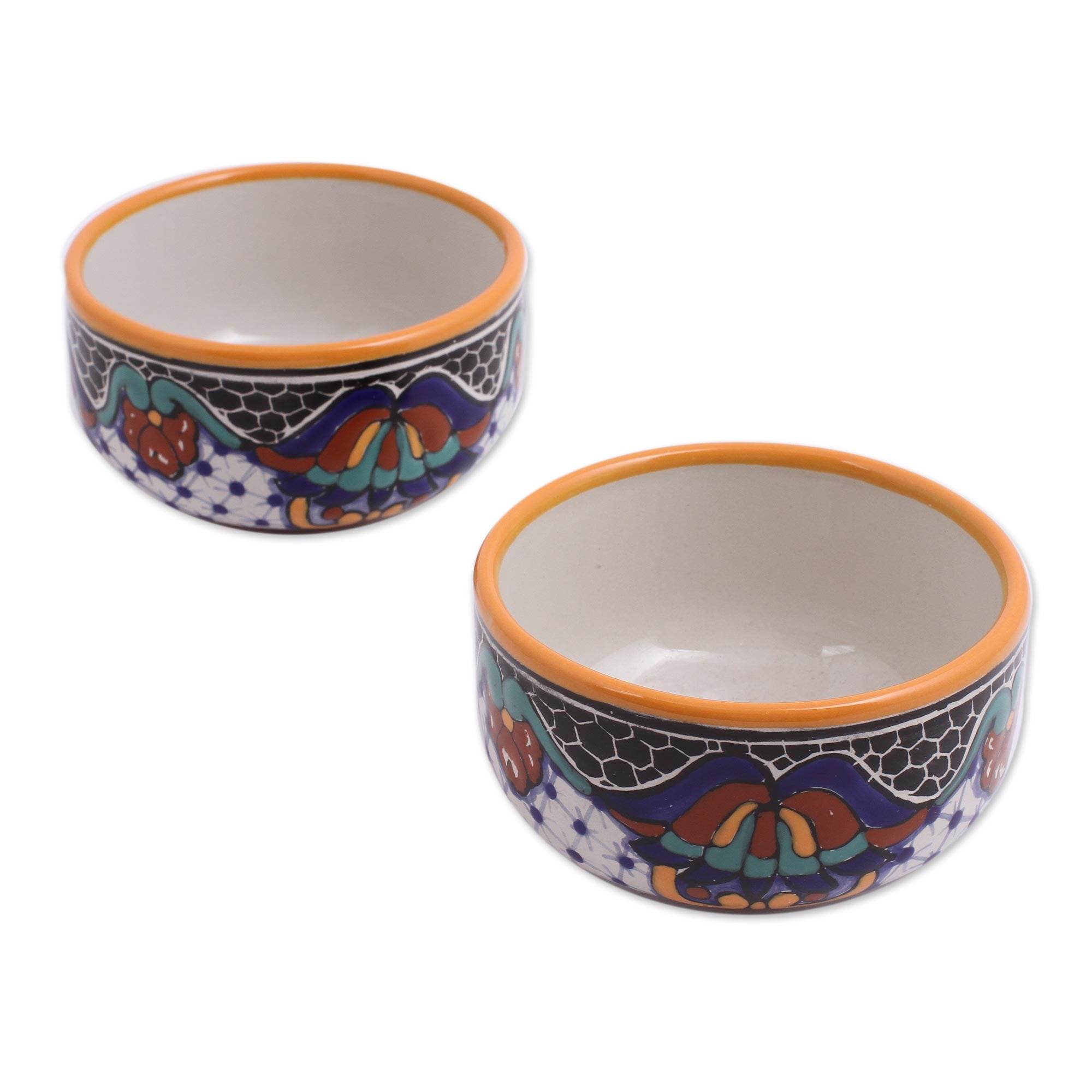 Premium Hand-Painted Zacatlan Ceramic Bowls – Authentic Mexican Artisan Pair