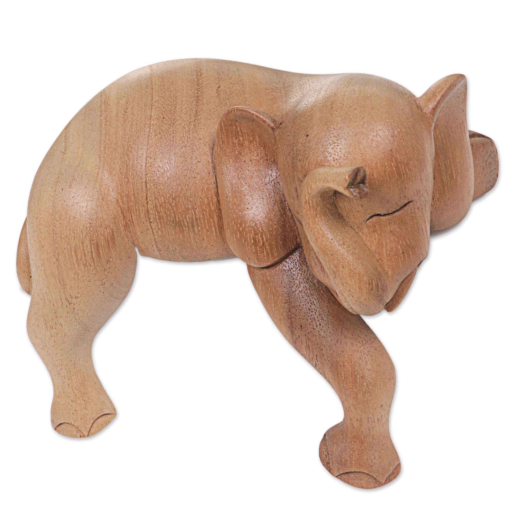 Premium Hand-Carved Napping Elephant Sculpture - Natural Finish from Indonesia