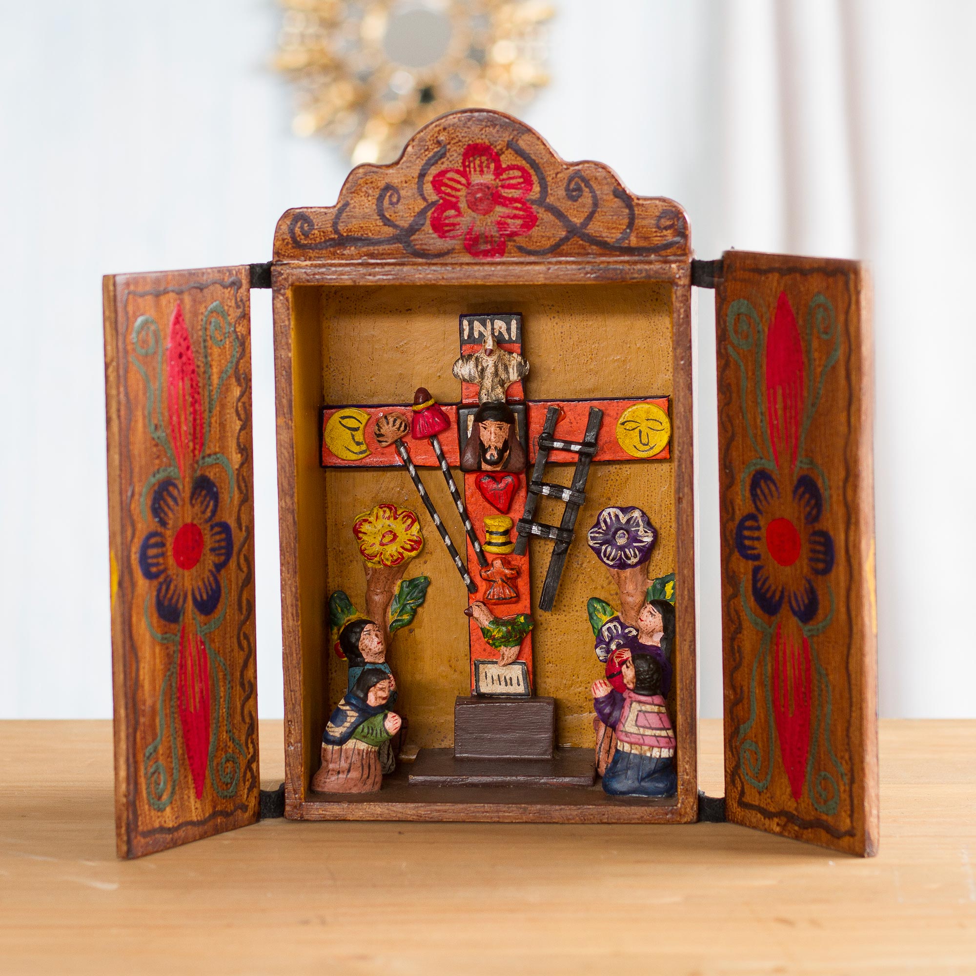 Premium Handcrafted Andean Retablo Diorama - Cross of Lamentation