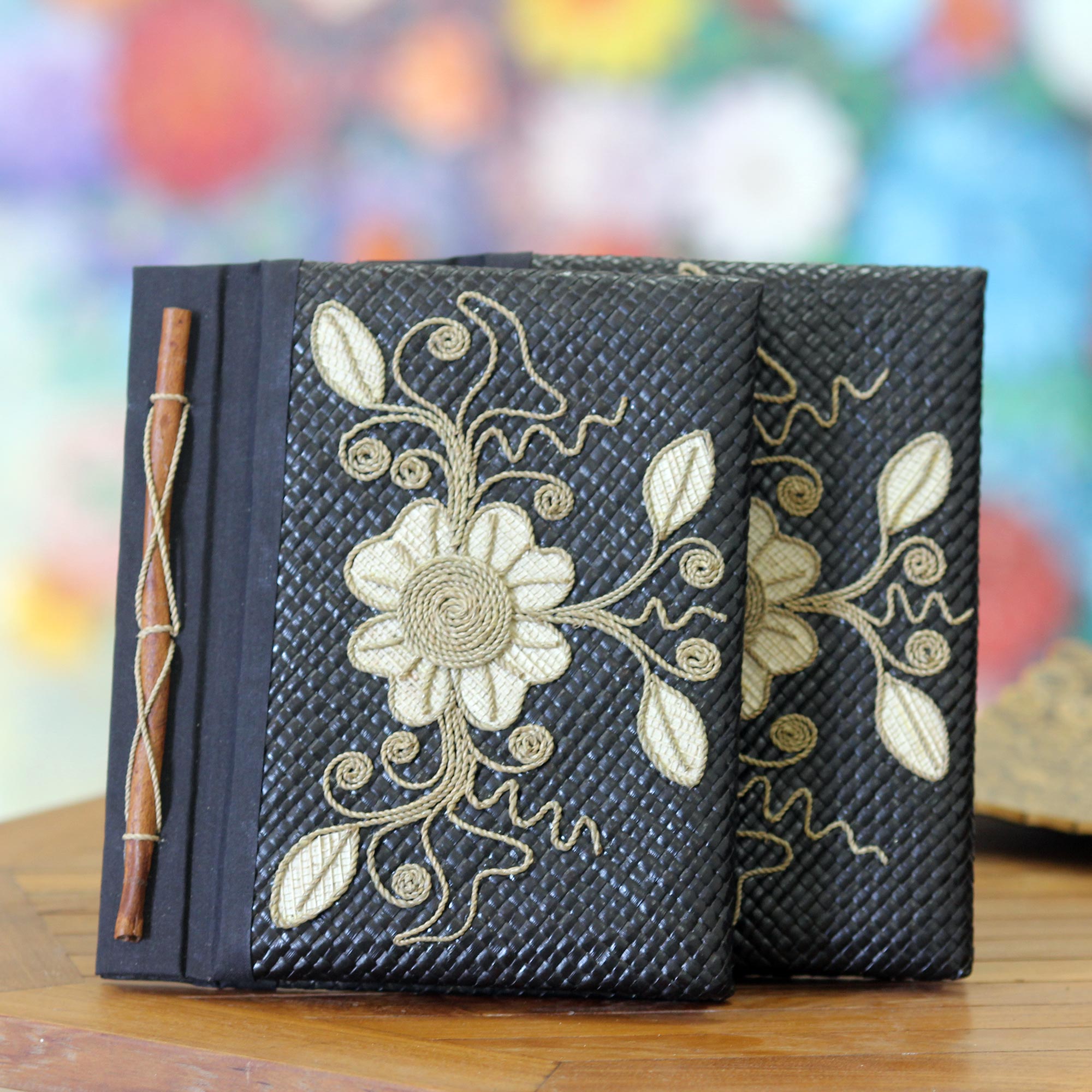 Premium Handcrafted Floral Pride Pandanus Journals - Set of 2