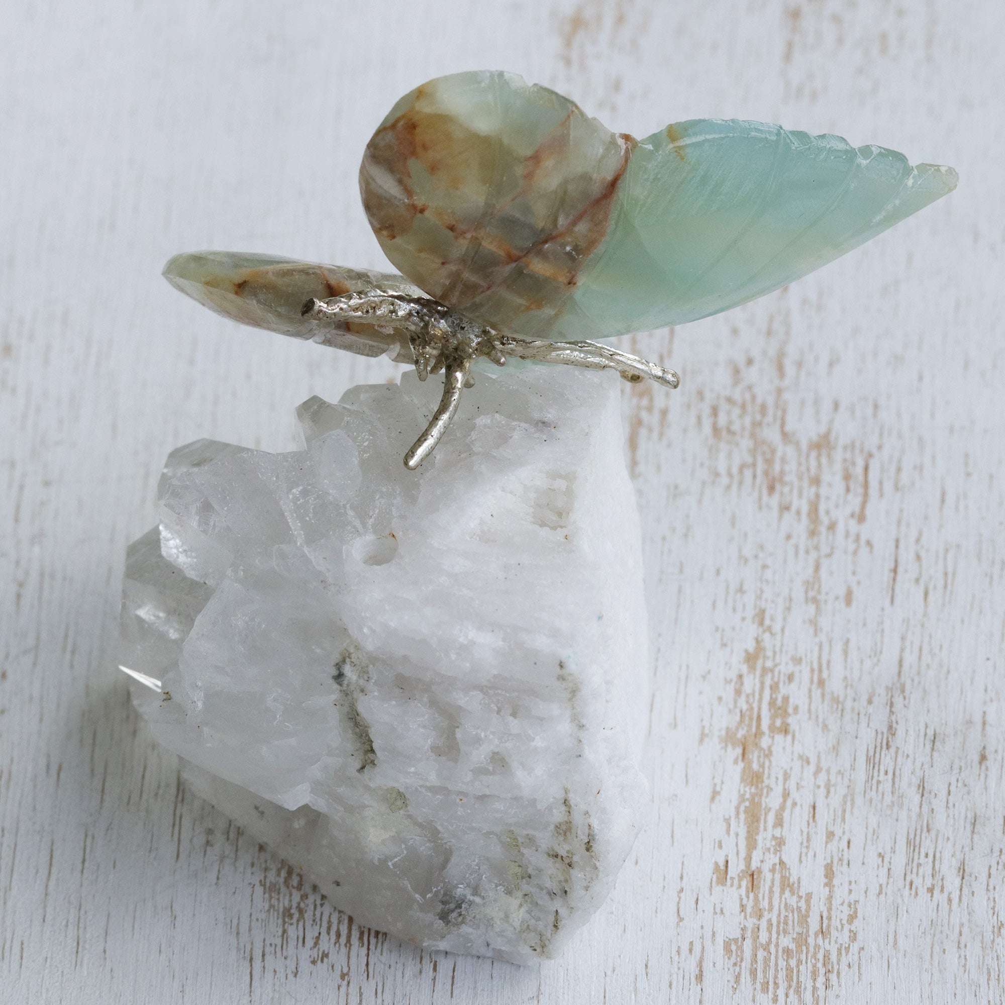 Premium Butterfly Sculpture - Handcrafted Onyx & Quartz Art Piece