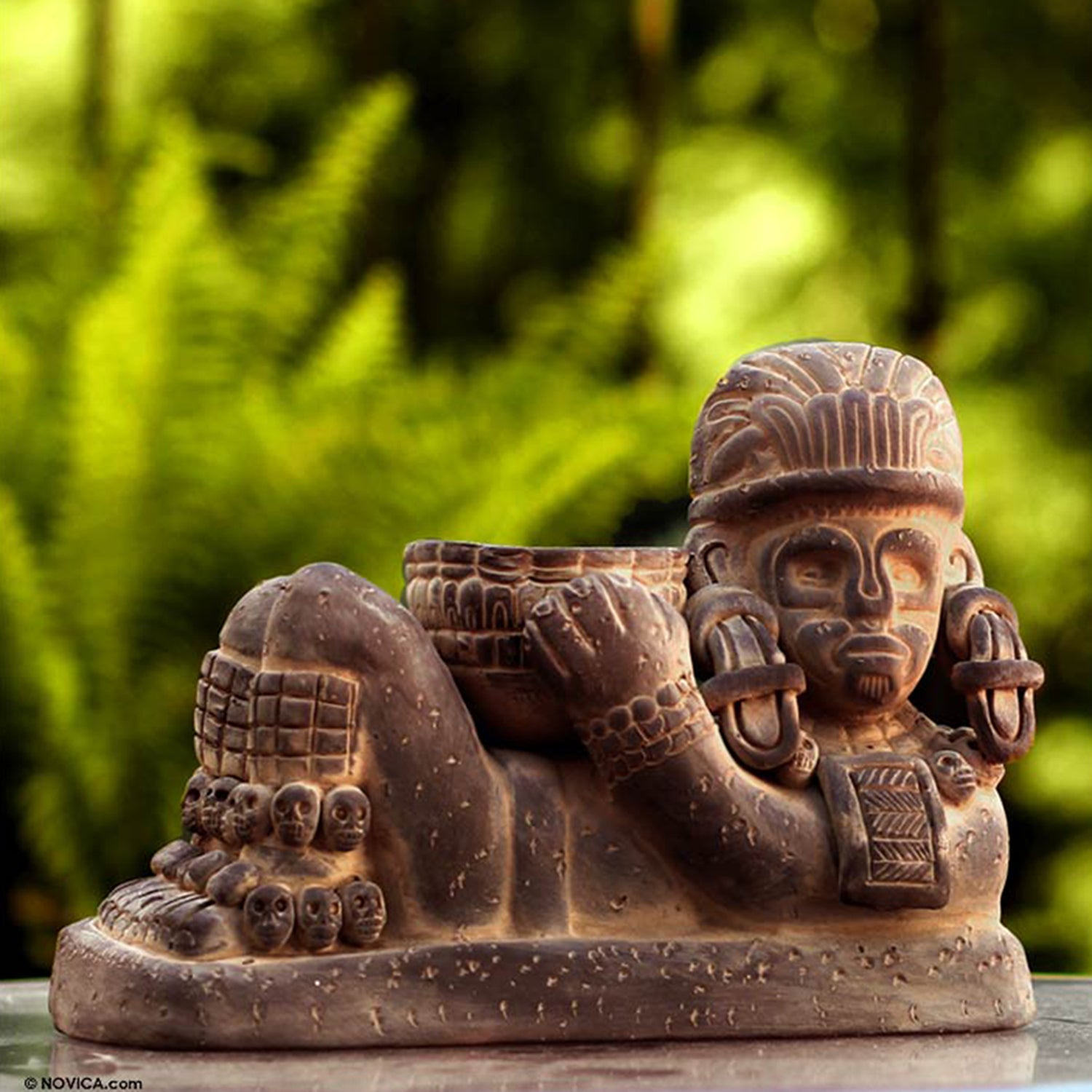 Premium Aztec Chac Mool Ceramic Sculpture - Handcrafted Museum Replica