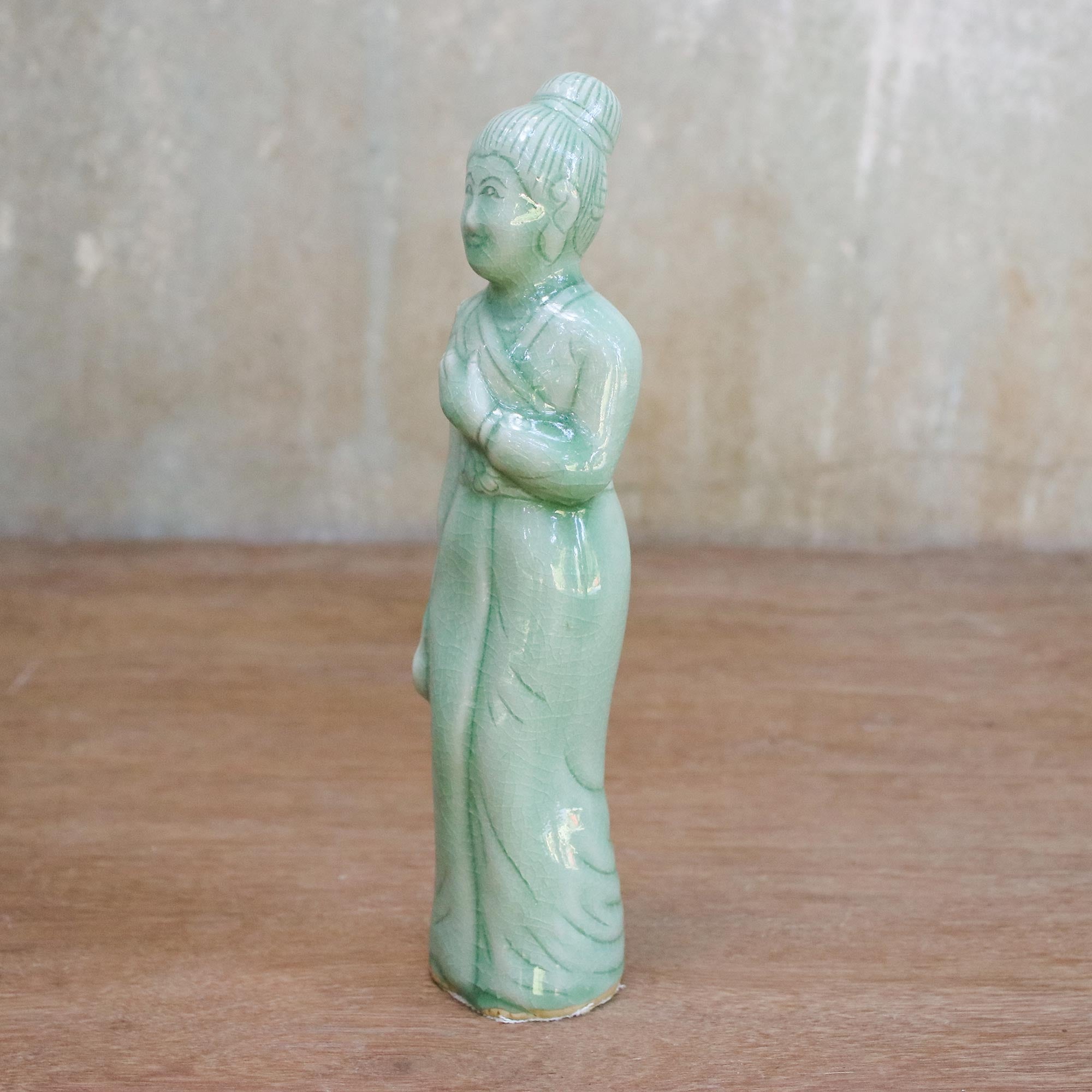 Premium Celadon Queen Statue - Handcrafted Thai Royalty Sculpture