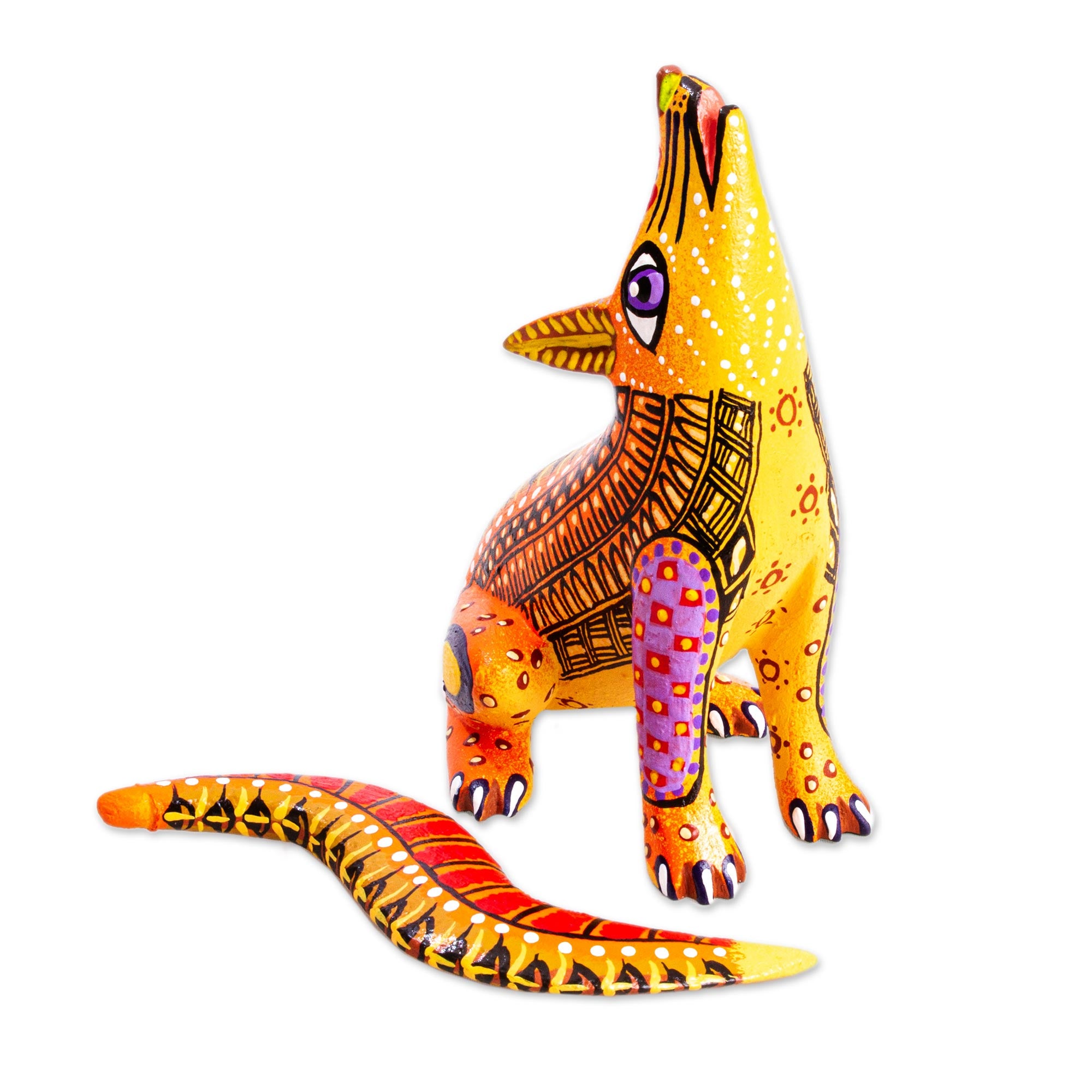 Premium Hand-Painted Cedar Wood Wolf Alebrije - Oaxacan Artisan Craft