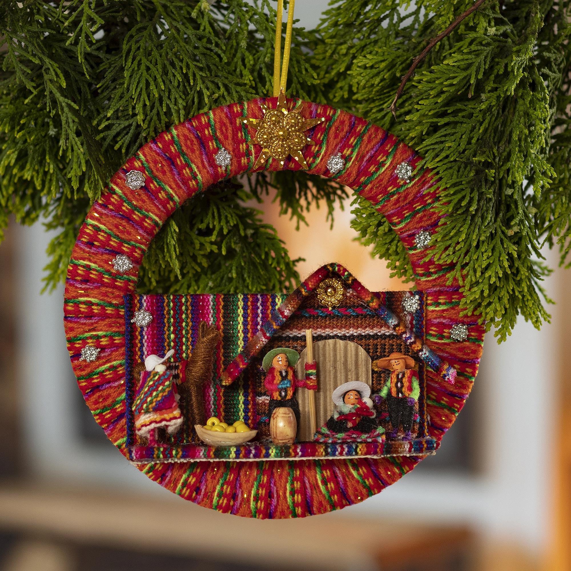 Premium Handcrafted Andes Nativity Ornament - Unique Peruvian Fabric Art