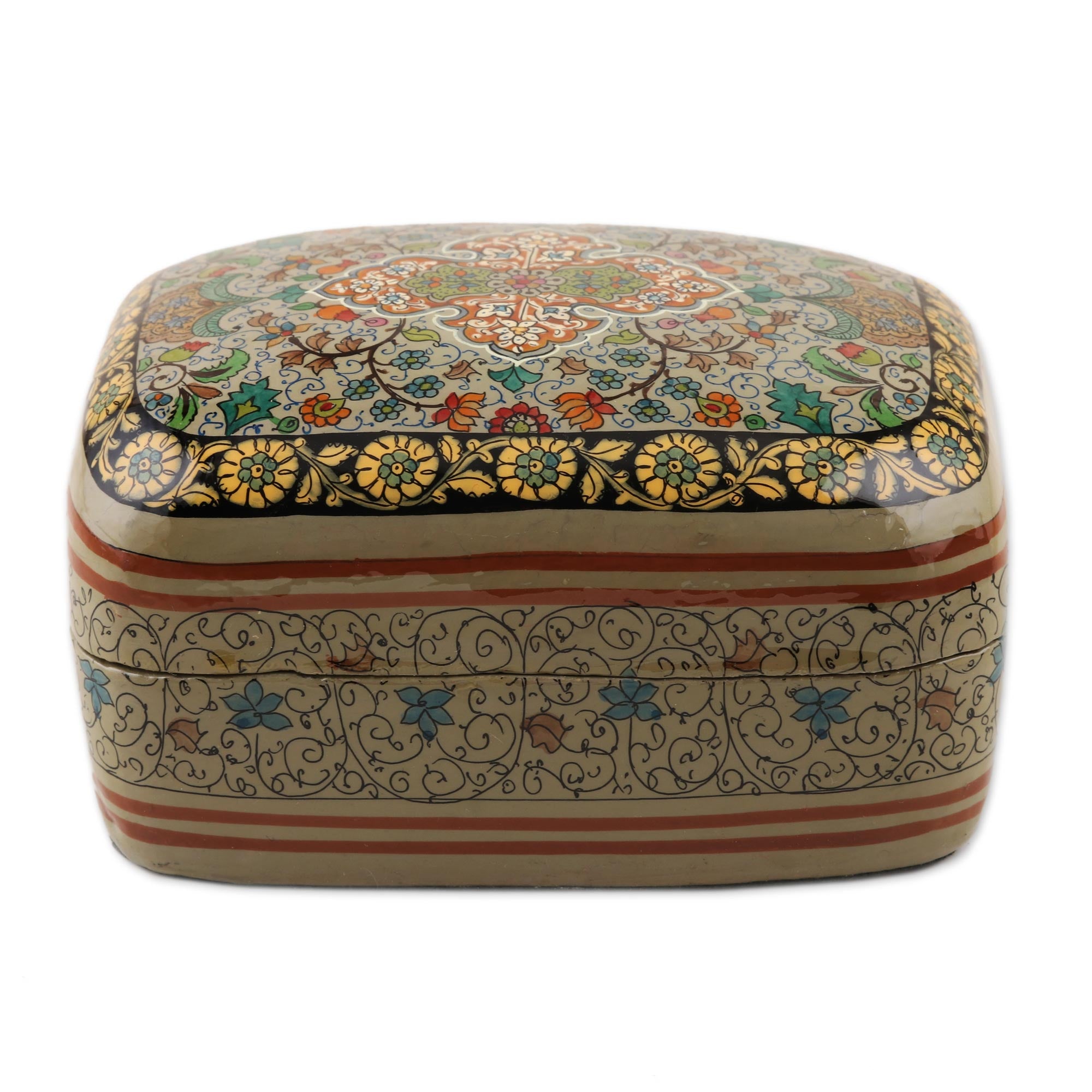Premium Royal Persia Handmade Papier Mache Jewelry Box with Persian Motif