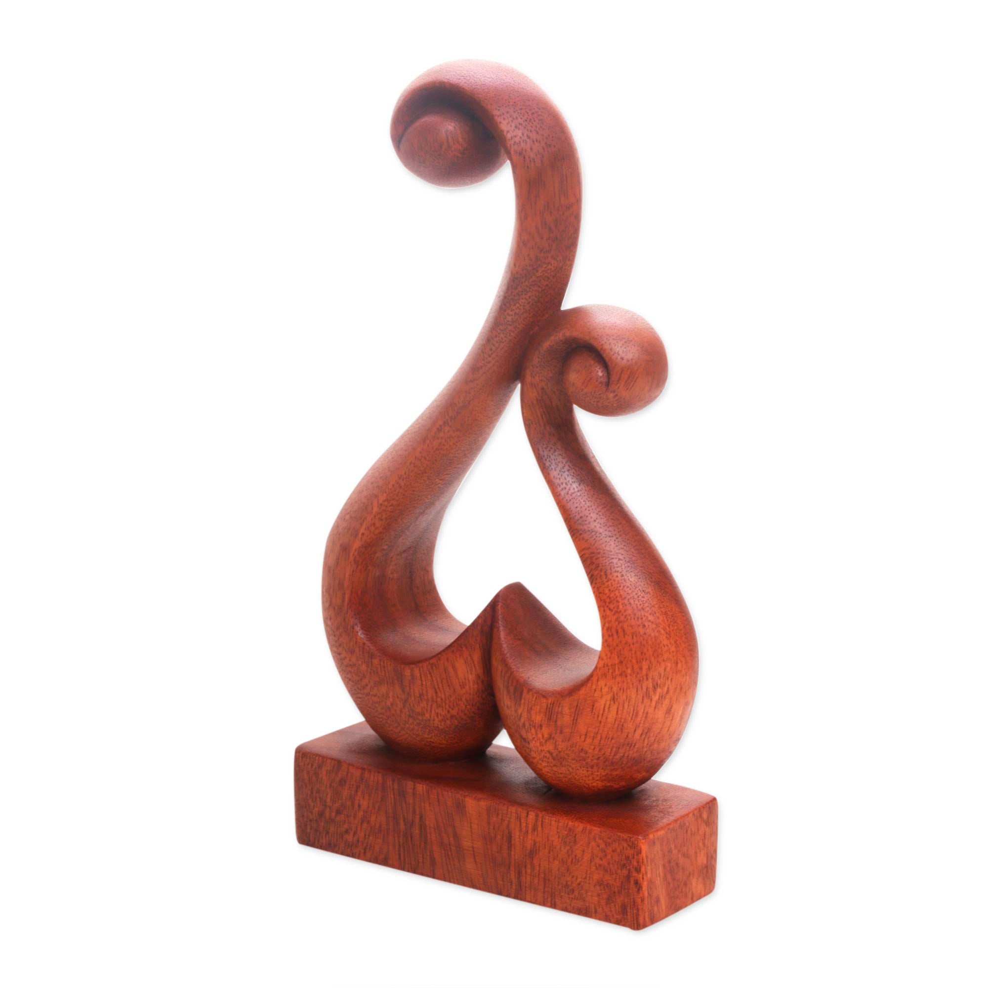 Premium Hand-Carved Suar Wood Abstract Heart Sculpture – Lover's Bloom