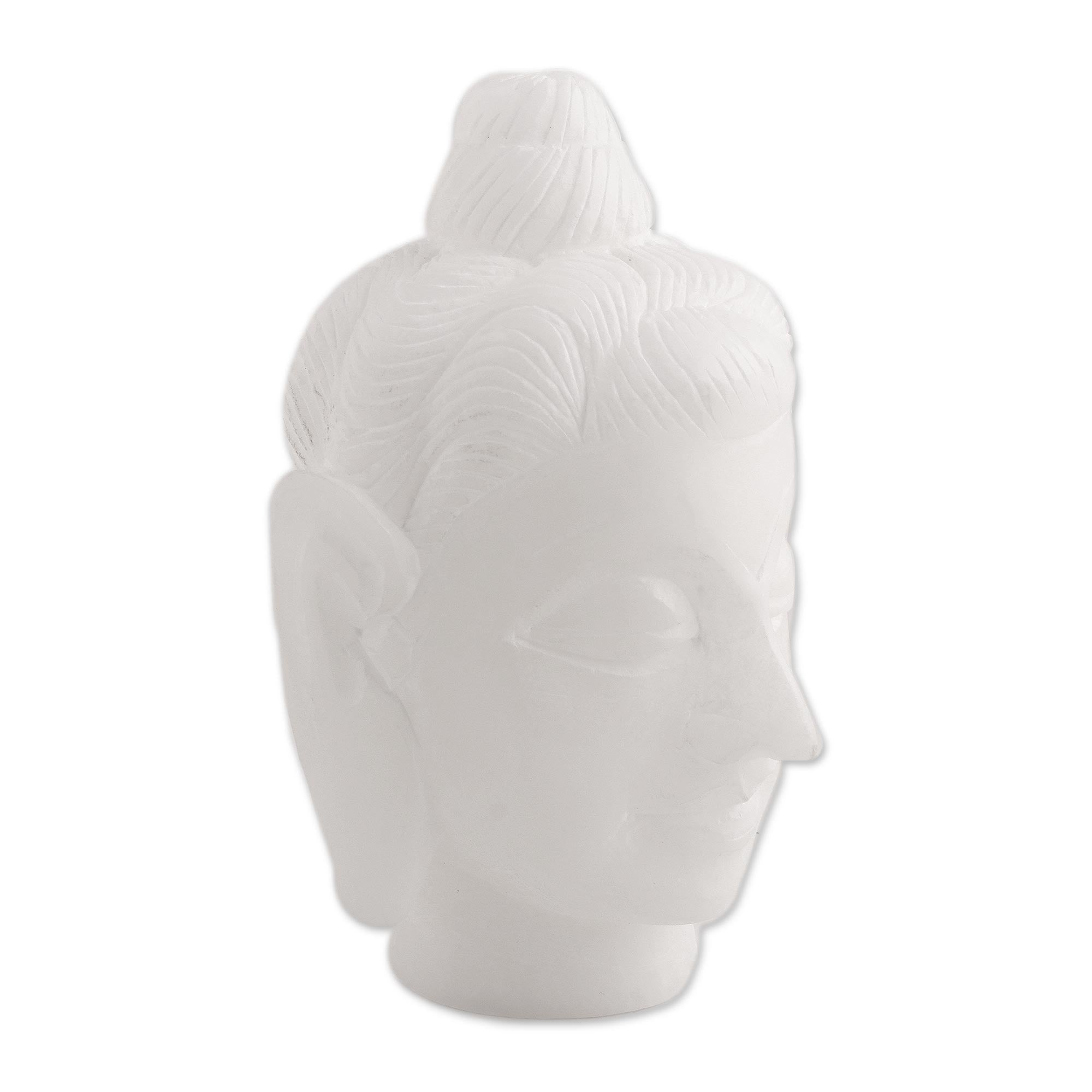 Premium Serene Buddha Head Sculpture – Hand-Carved Alabaster Meditation Statue