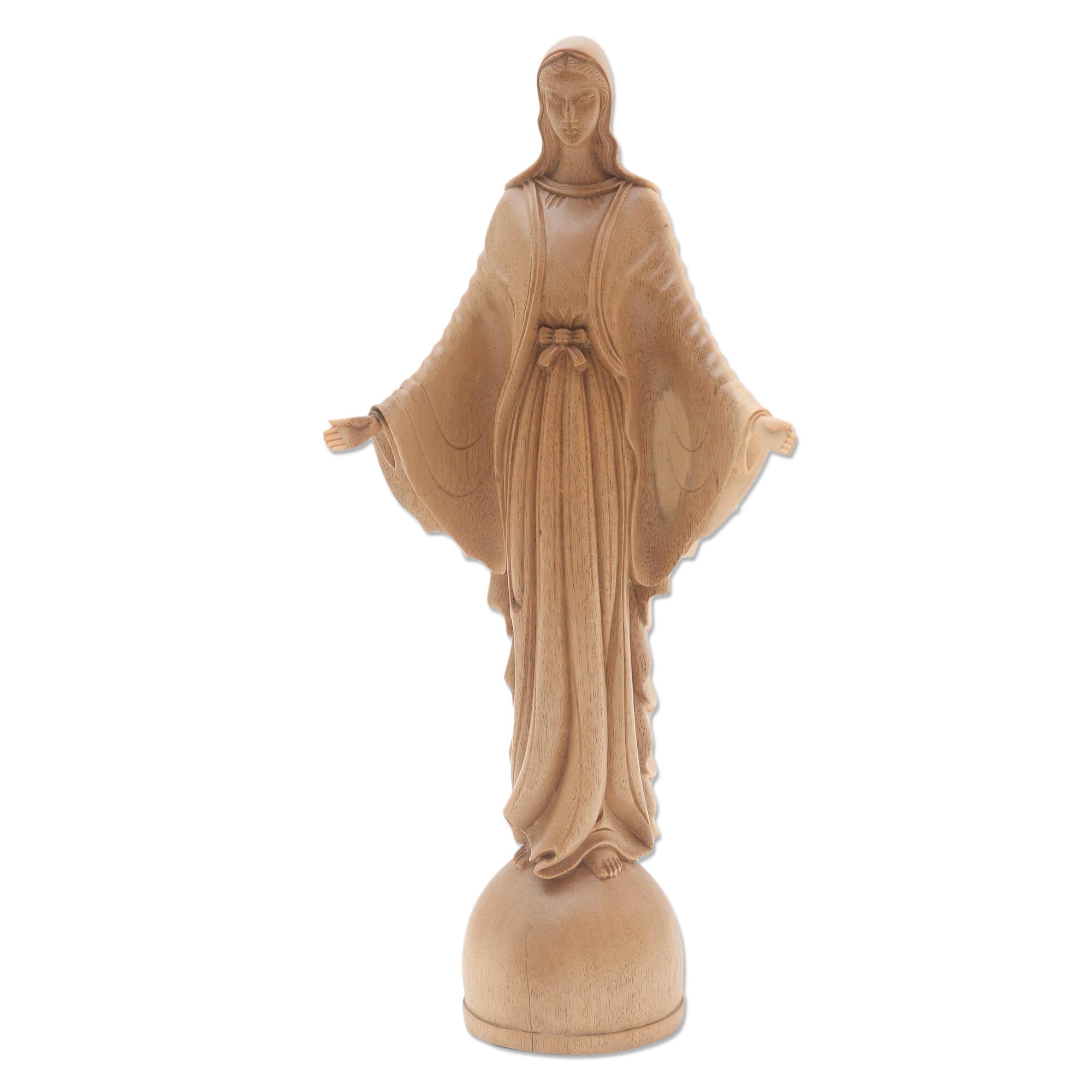 Premium Hand-Carved Acacia Wood Virgin Mary Statue - Ultimate Christian Art Piece