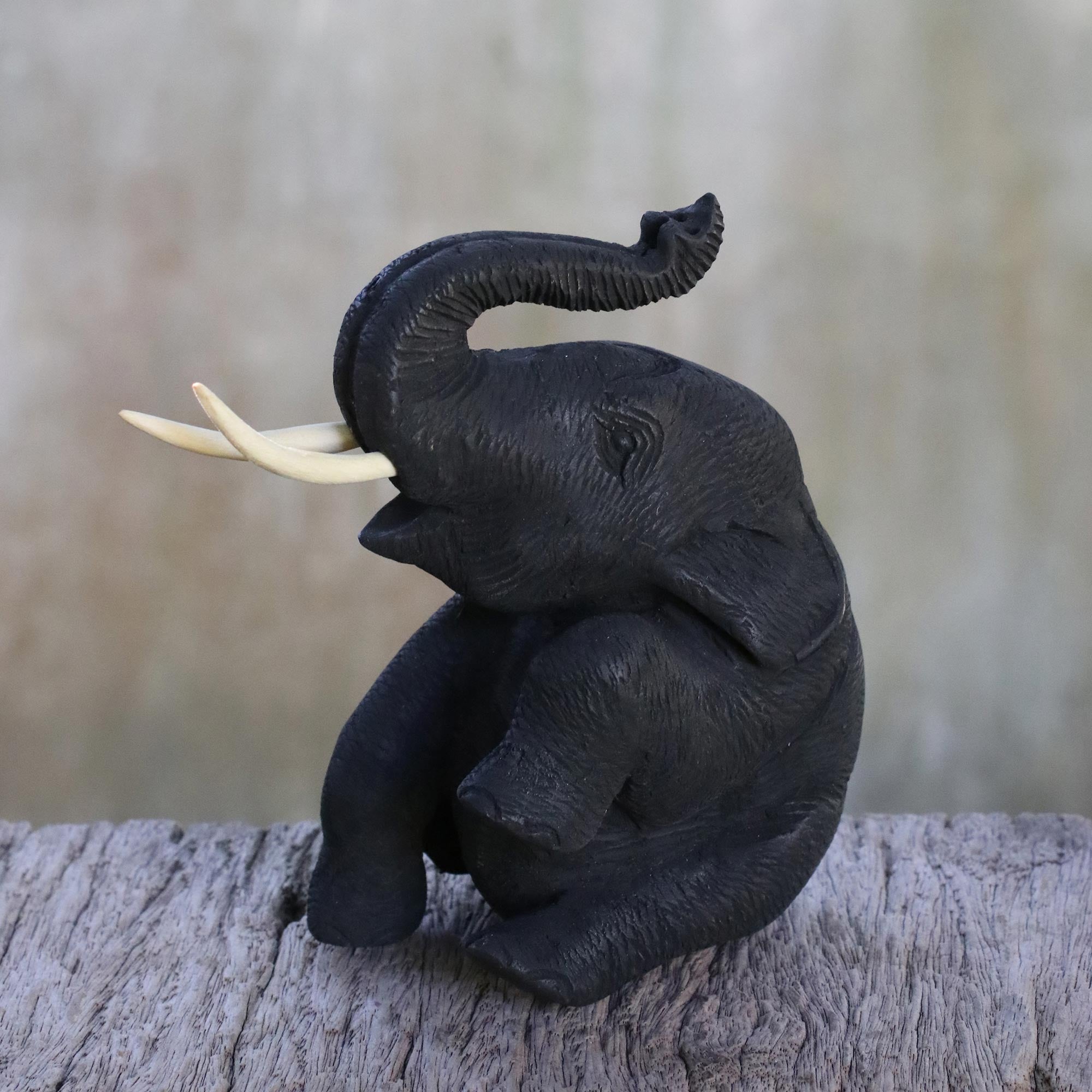 Premium Handcrafted Joyous Elephant Teakwood Sculpture
