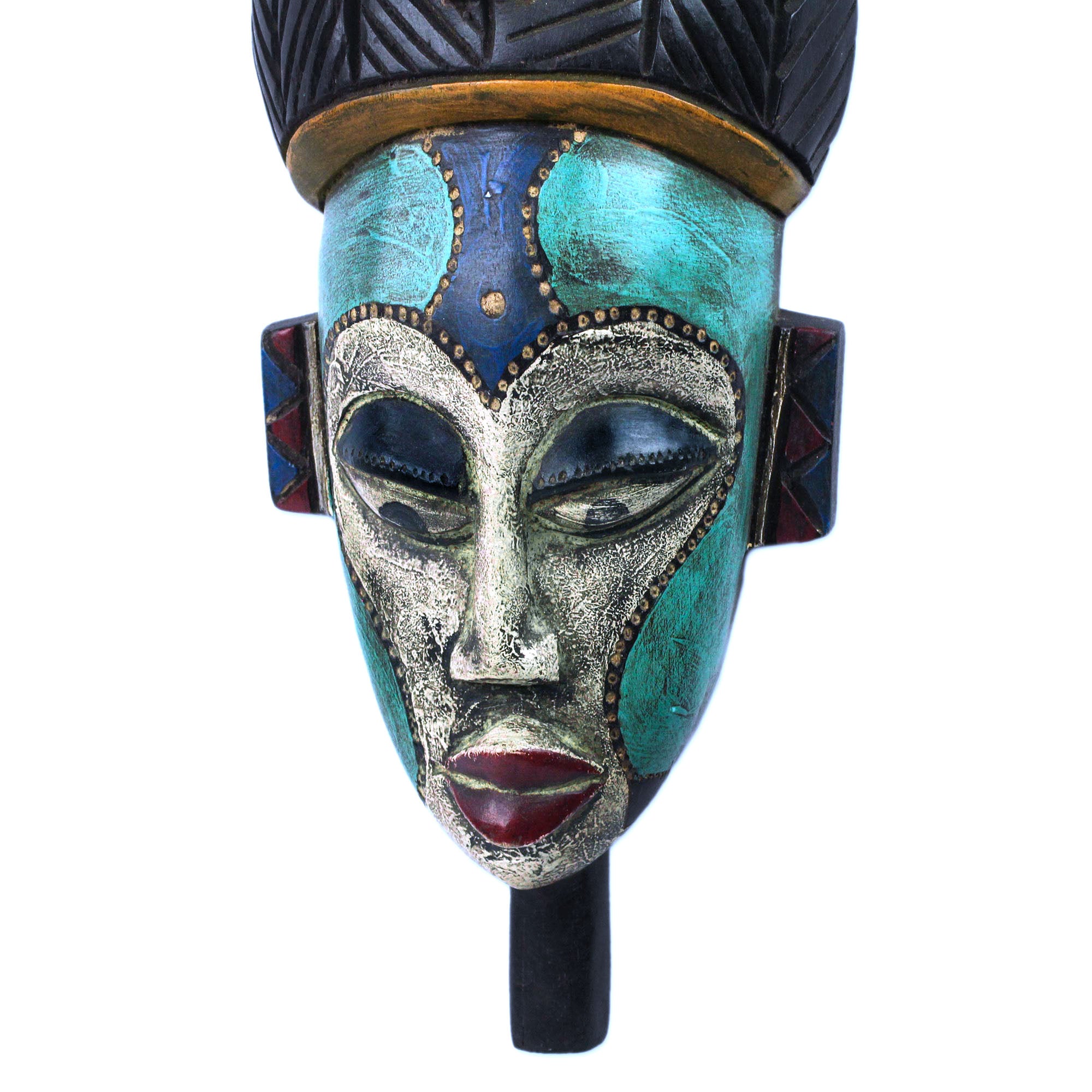 Premium Handcrafted African Wood Mask - Emiyi Blue from Ghana