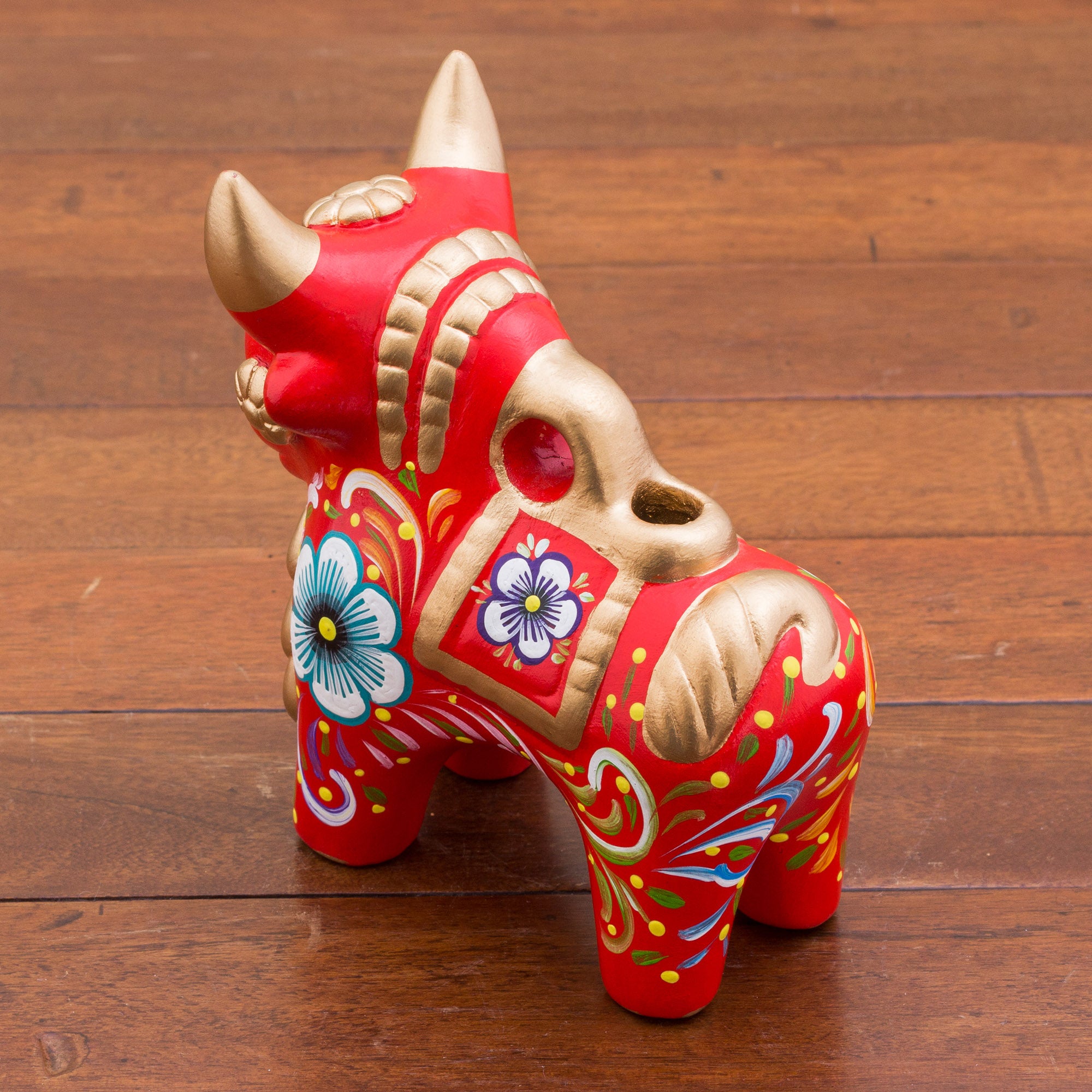 Premium Hand-Painted Red Pucara Bull Folk Art Sculpture