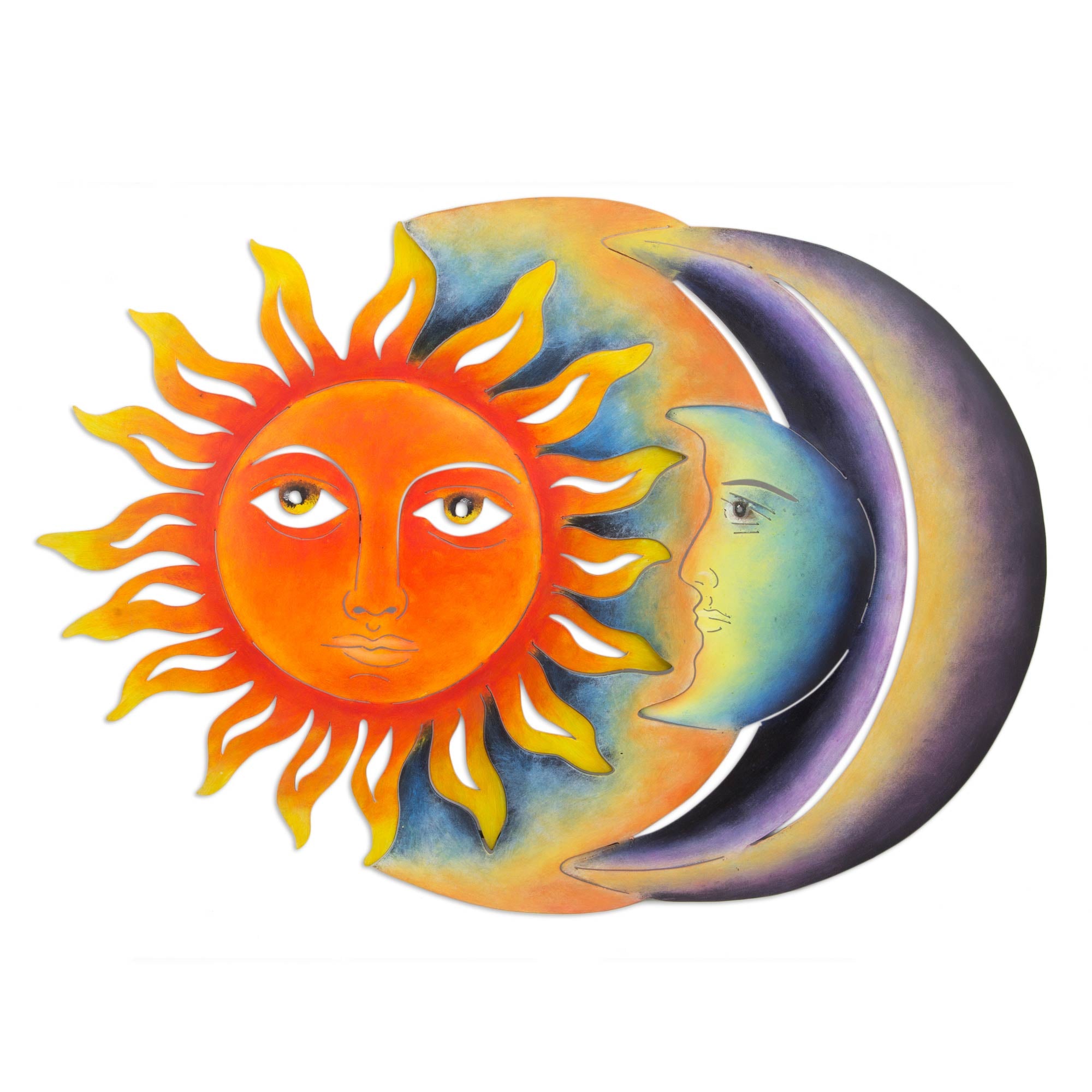 Premium Eclipse Wall Art: Handcrafted Sun & Moon Steel Sculpture in Festive Colors