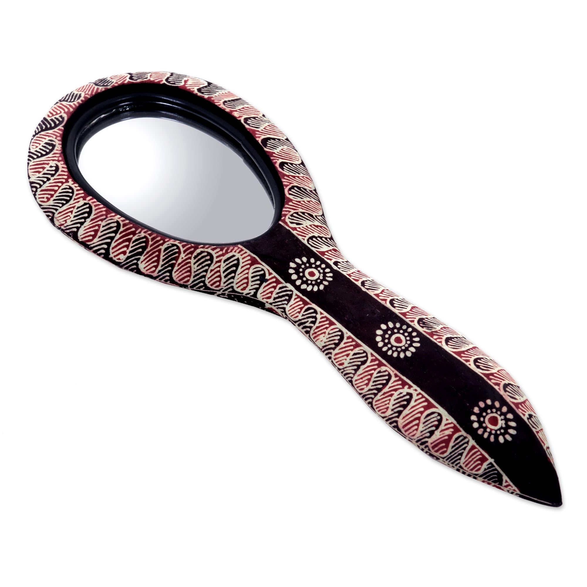 Premium Handcrafted Panji Dark Brown Wall Mirror with Batik Art