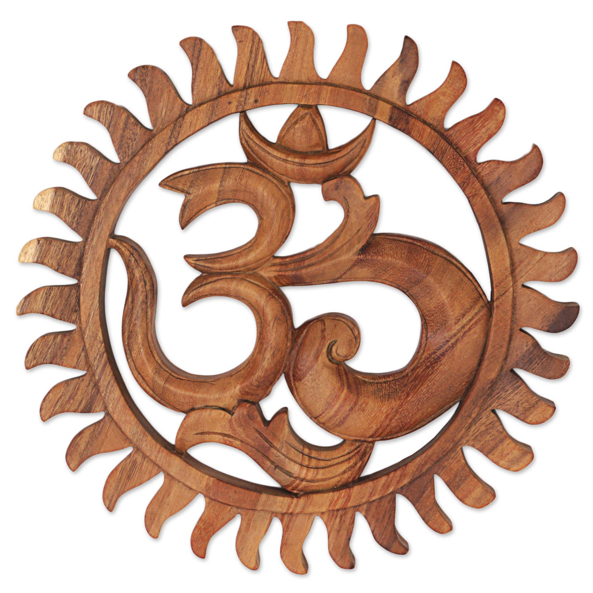 Premium Hand-Carved Om Wood Relief Panel - Indonesian Artisan Craft