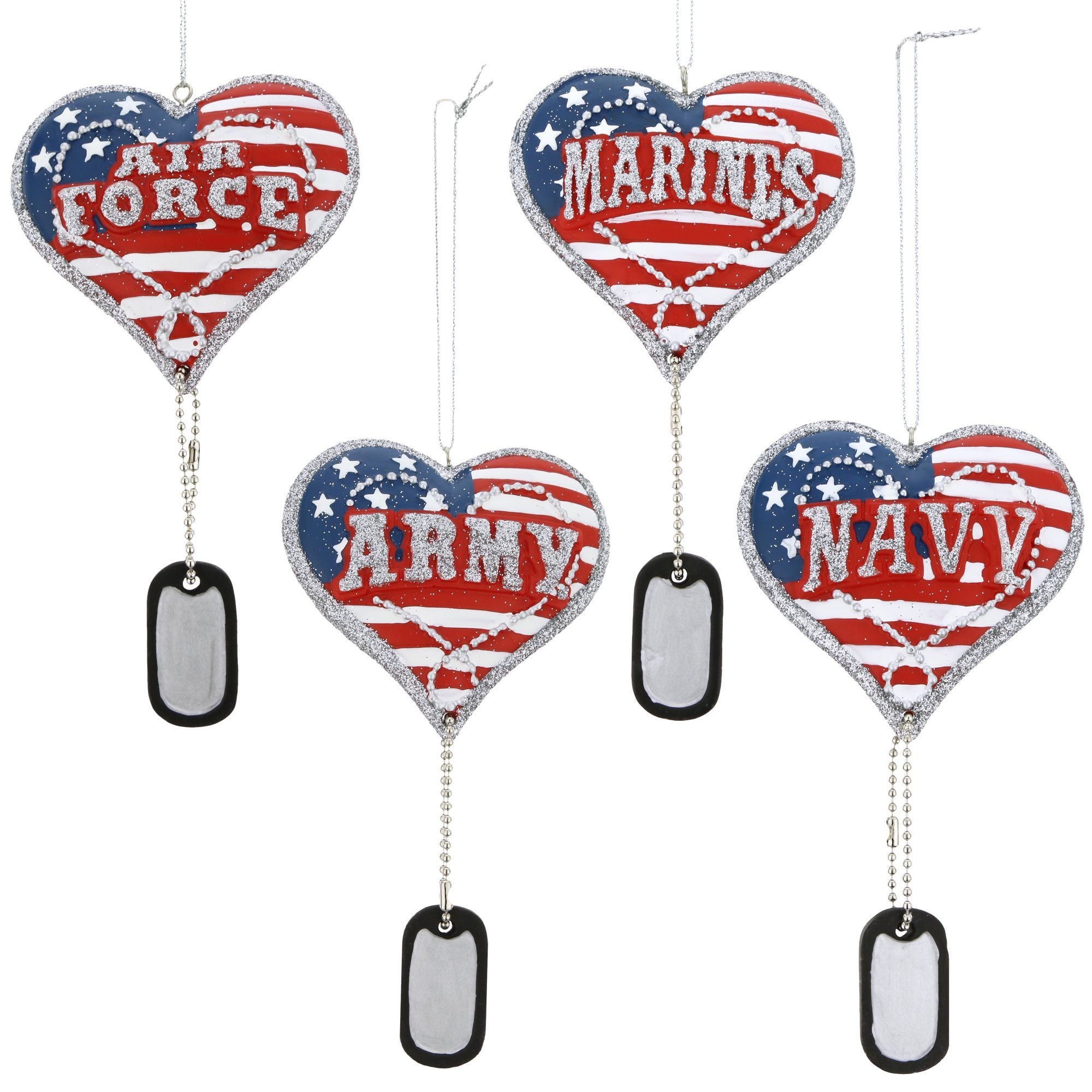 Premium Military Heart & Dog Tag Holiday Ornament