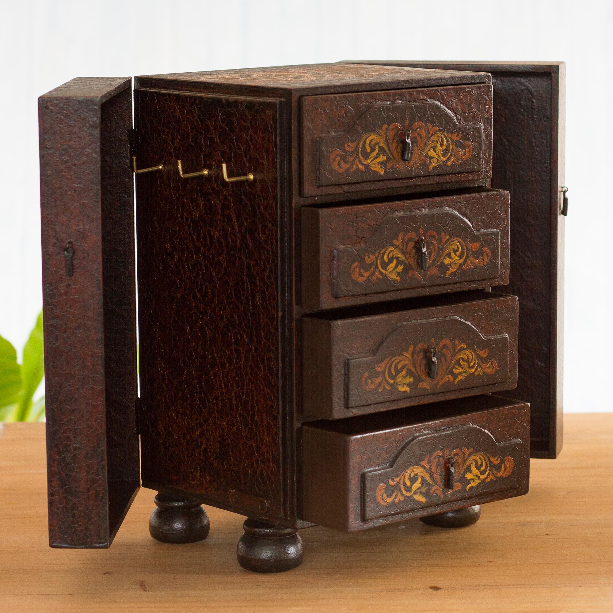 Premium Royal Heritage Hand-Painted Cedar Jewelry Box - Peruvian Artisan Crafted