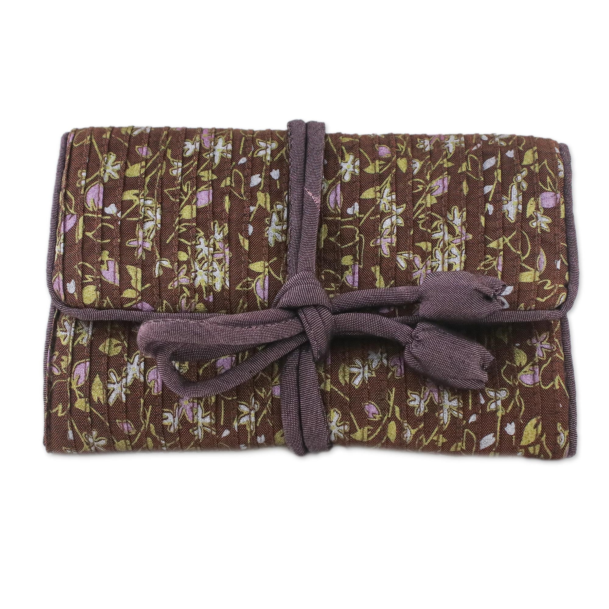 Premium Vinita Jewelry Roll - Rayon & Silk Blend, Floral Garden Design