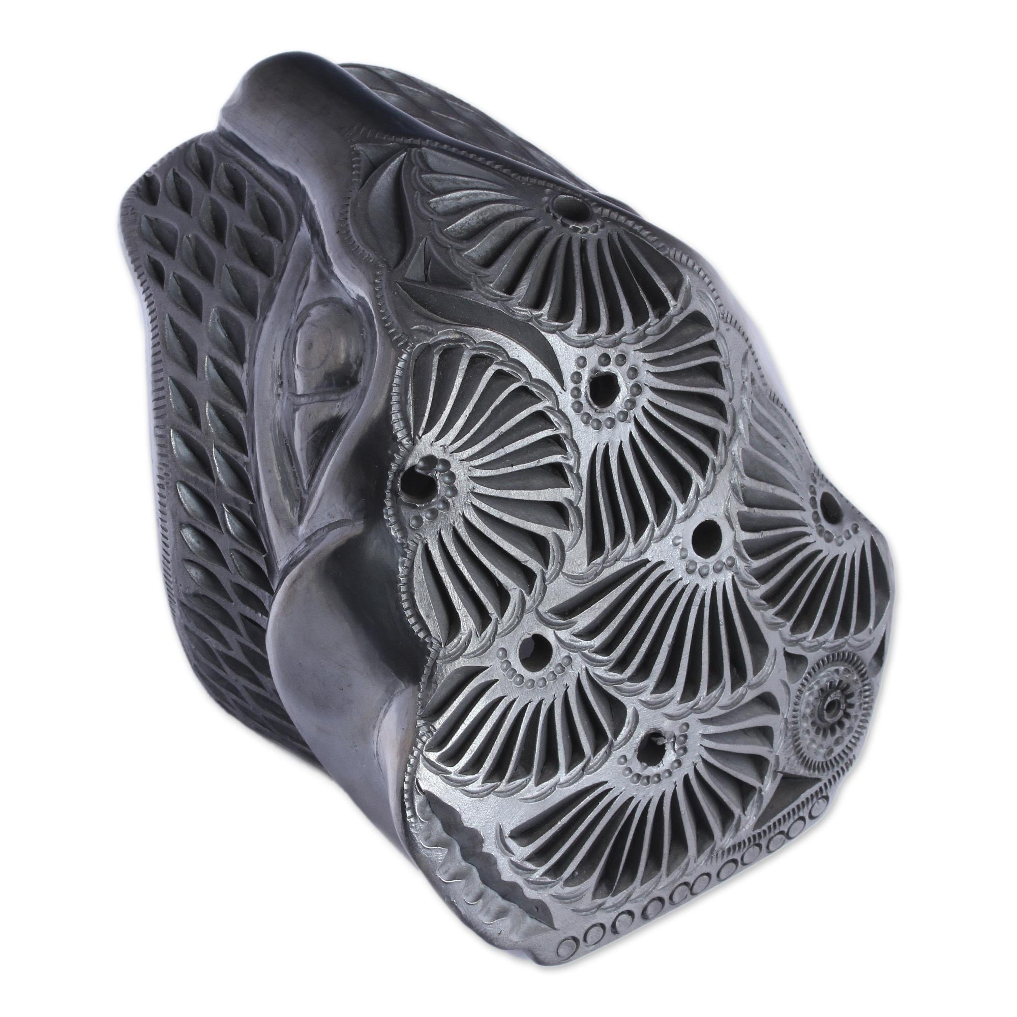 Premium Black Balam Barro Negro Ceramic Jaguar Mask - Authentic Mexican Wall Art