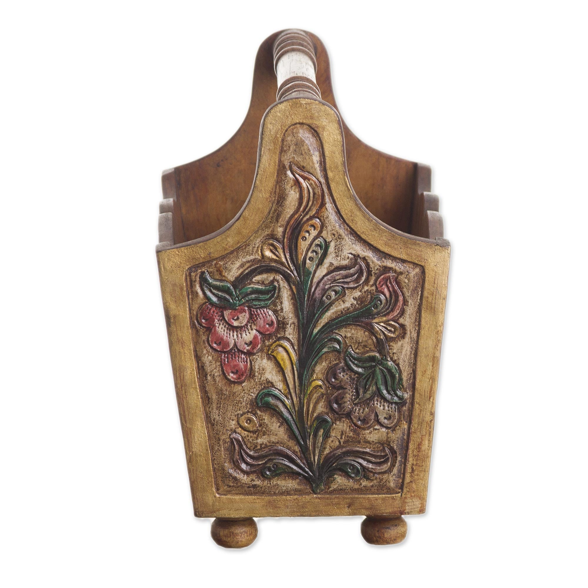 Premium Hand-Tooled Leather Magazine Rack with Mohena Wood Handle