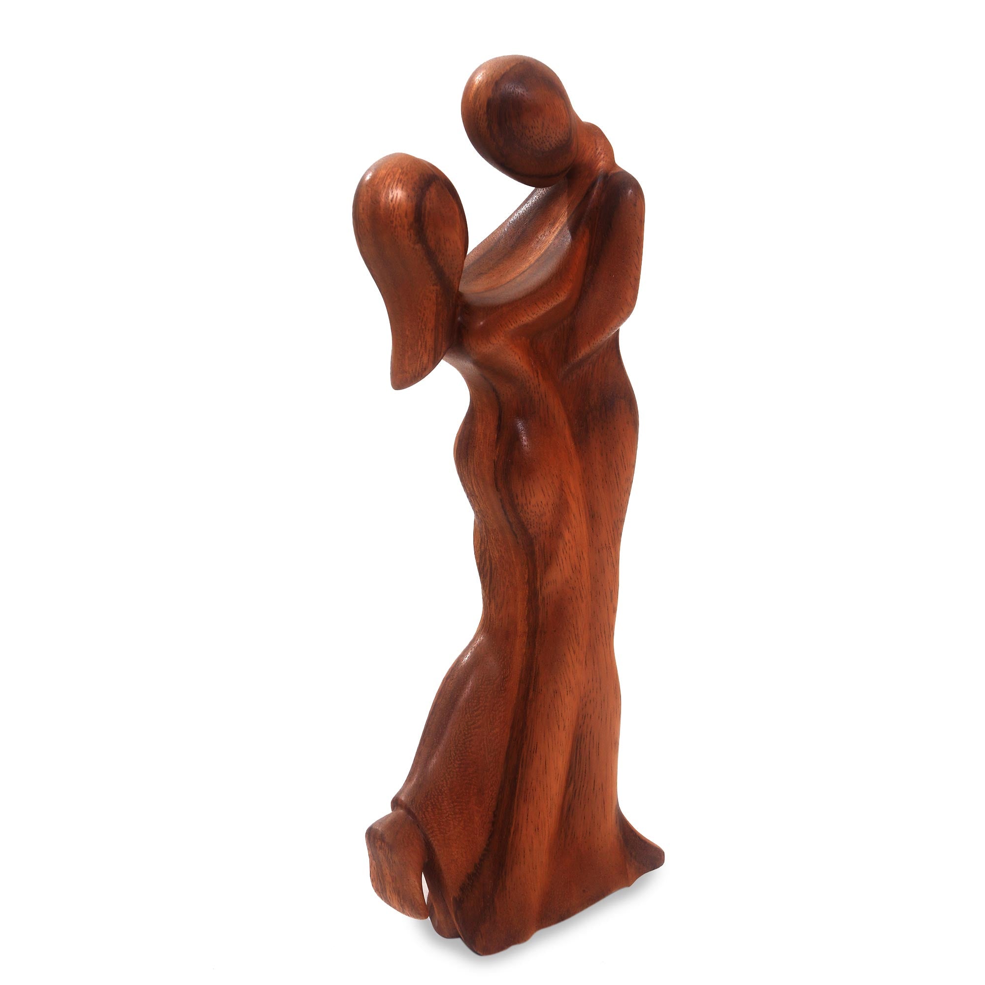 Premium Romantic Embrace Sculpture - Handcrafted Suar Wood Art from Bali