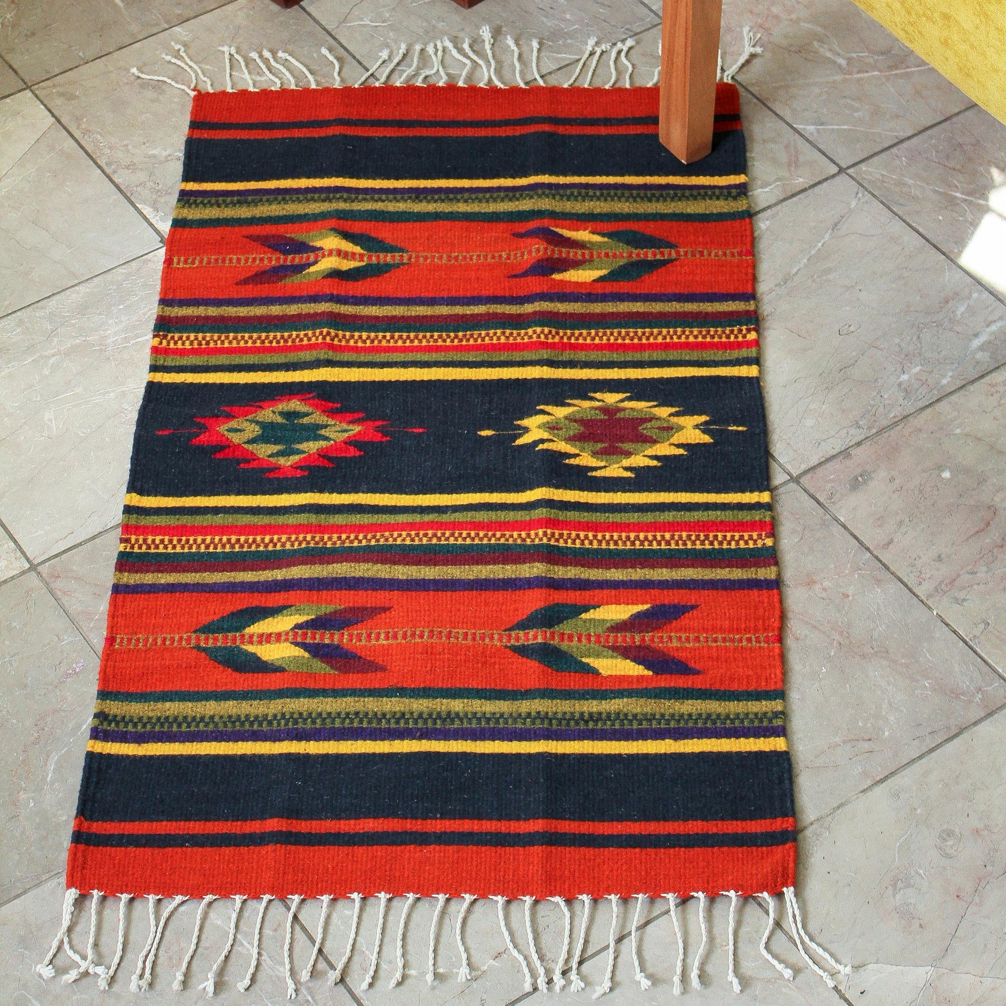 Premium Geometric Wool Rug - Handwoven in Mexico (2x3)