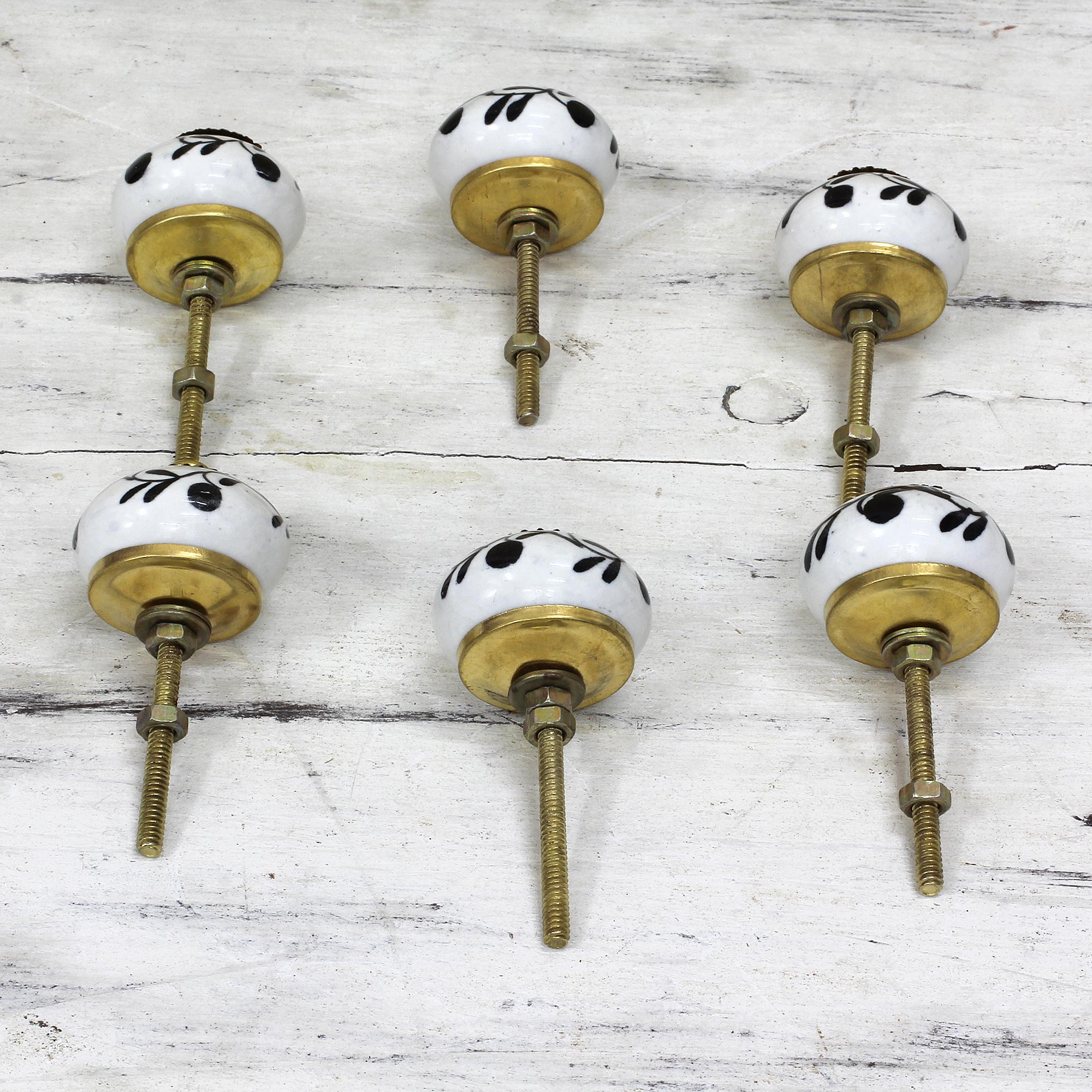 Premium Magical Blooms Ceramic Cabinet Knobs – Floral White & Black (Set of 6) – Handcrafted in India