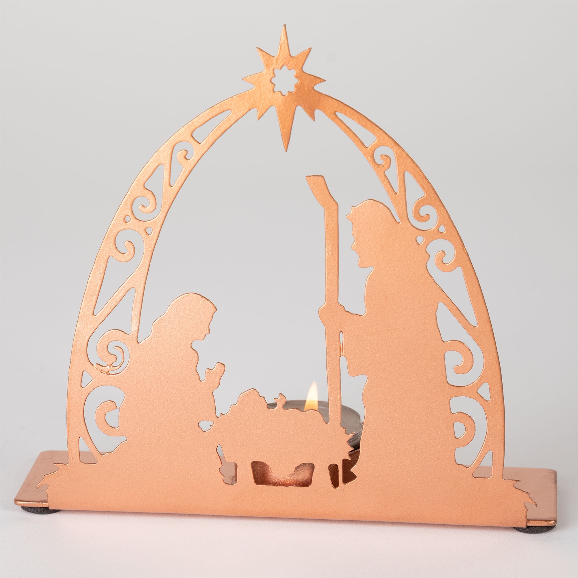 Premium Rose Gold Nativity Tea Light Candle Holder - Handcrafted Elegance