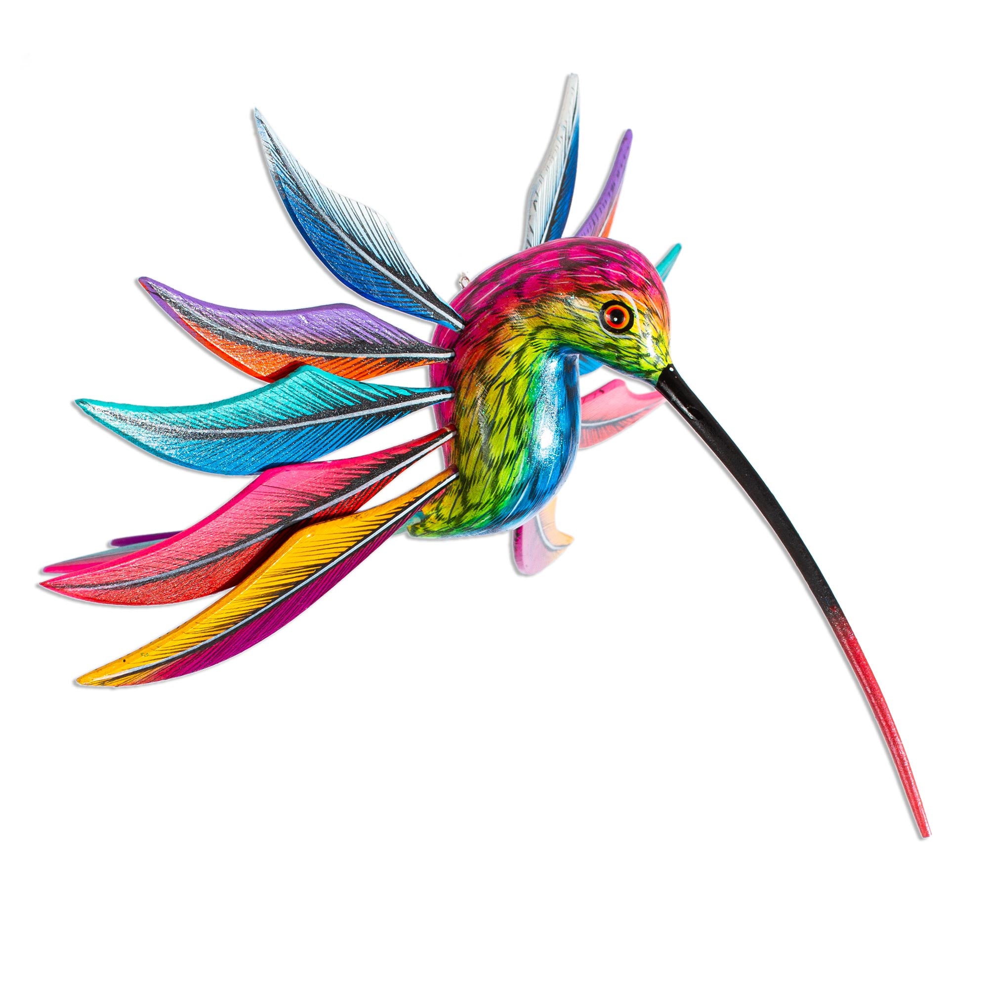 Premium Rainbow Hummingbird Alebrije - Handcrafted Multicolored Wood Art