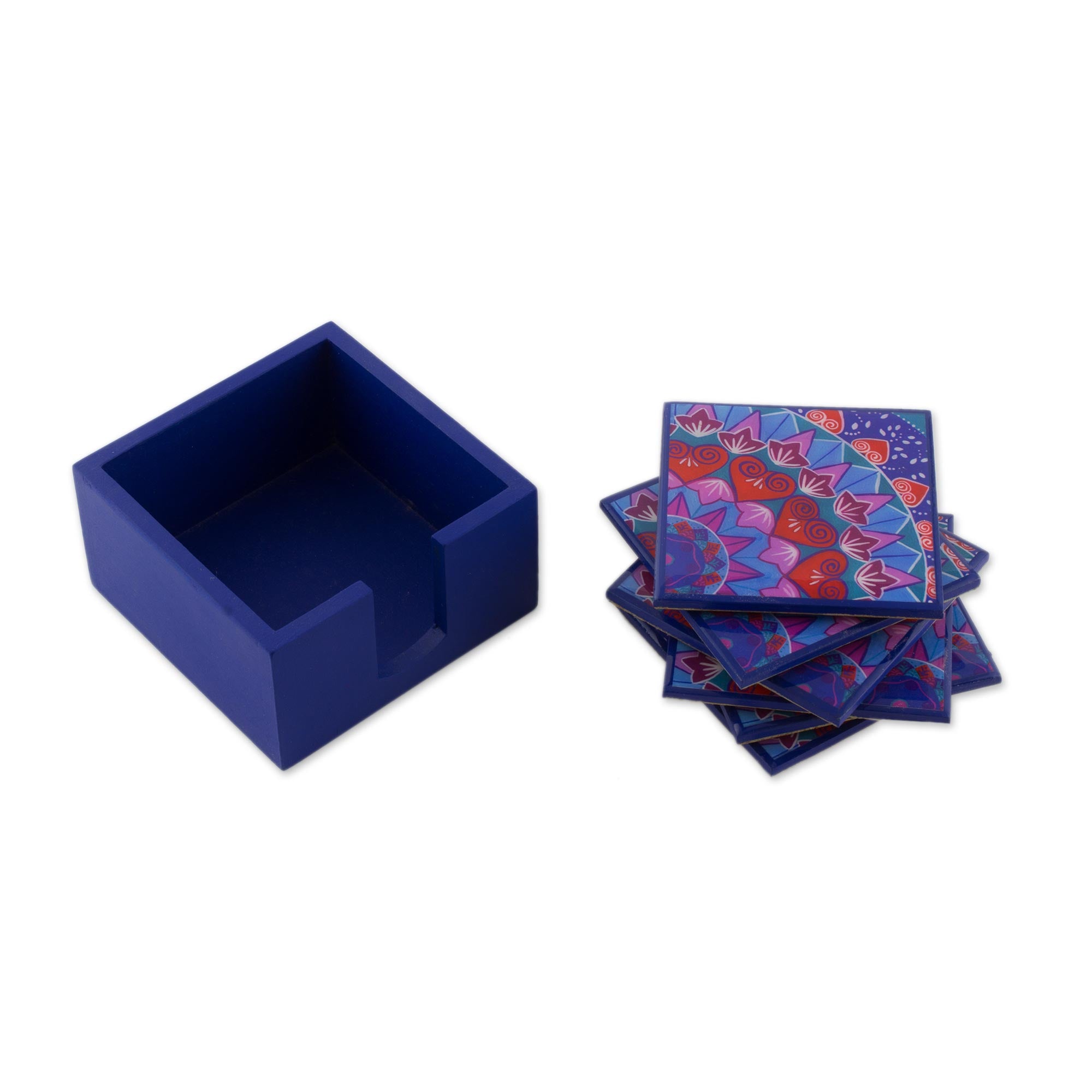Premium Blue Delight Wood Coaster Set - Handcrafted in Costa Rica