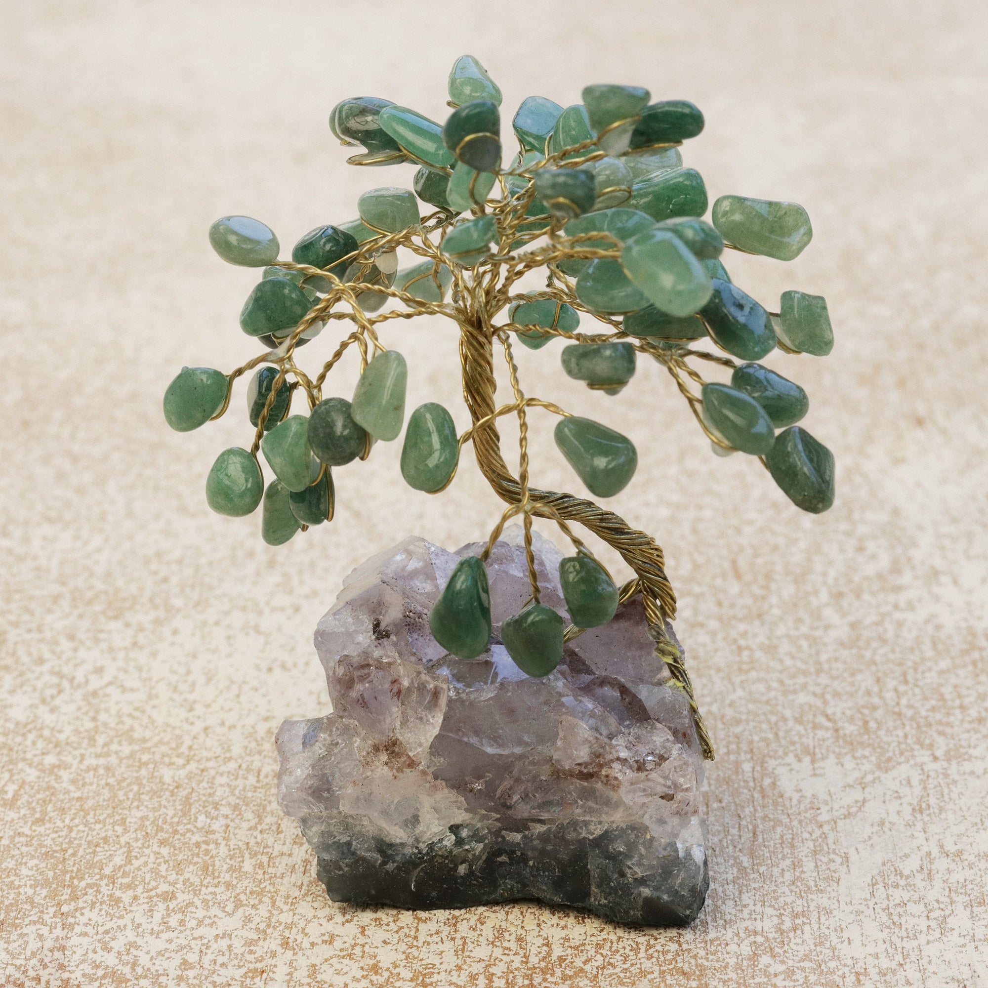 Premium Hope & Happiness Mini Gemstone Tree Sculpture - Green Quartz & Amethyst