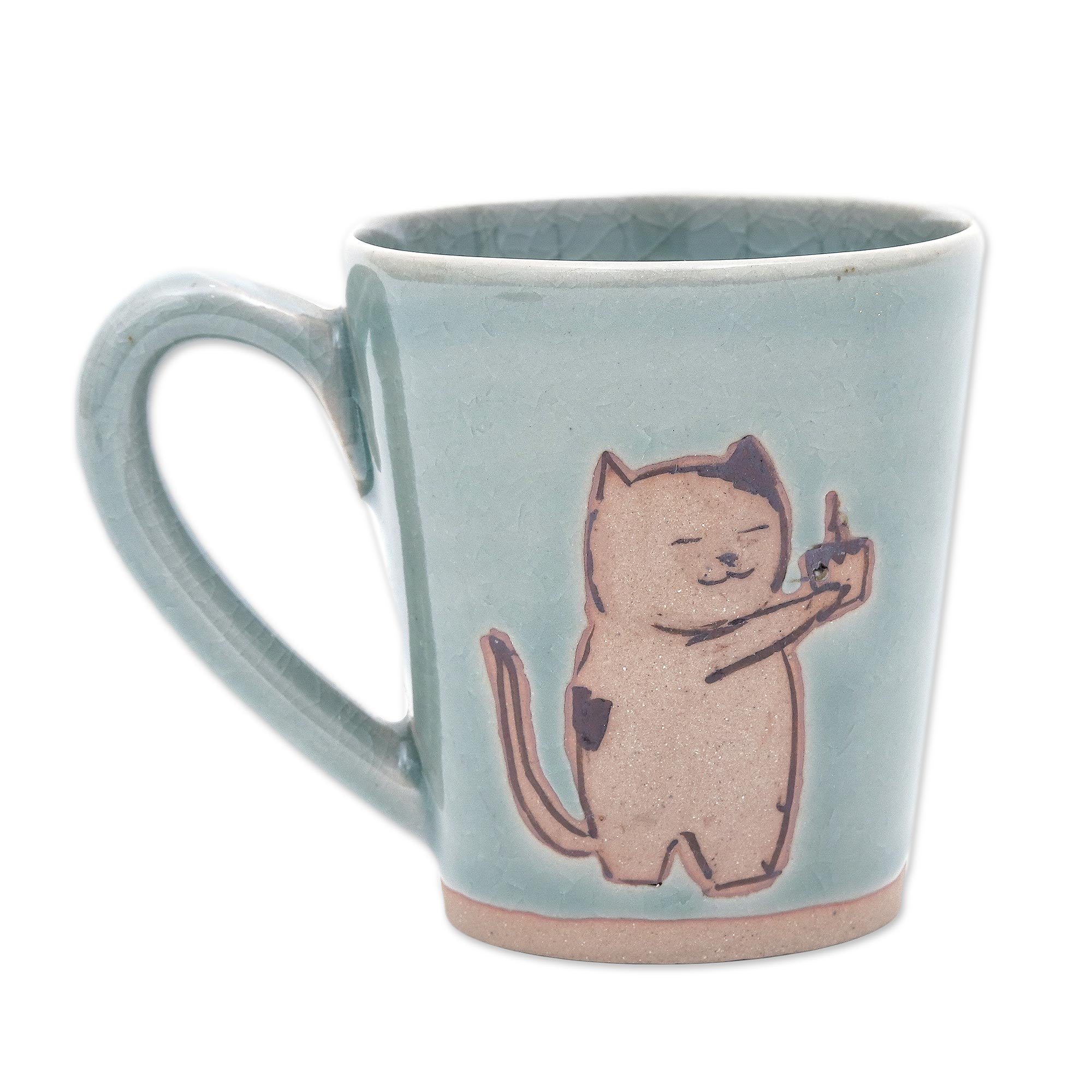 Premium Celadon Ceramic Kitty Mug - Ultimate Gift for Cat Lovers