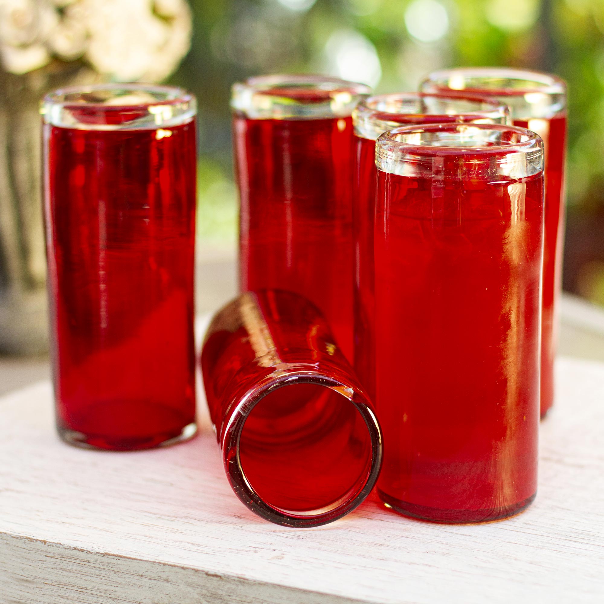 Premium Hand-Blown Ruby Red Tequila Shot Glasses Set of 6 - Ultimate Mexican Craftsmanship